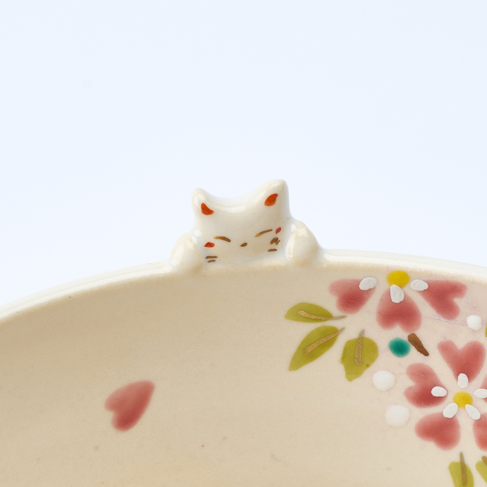 Sakura and Peeking Cat Matcha Bowl Chawan