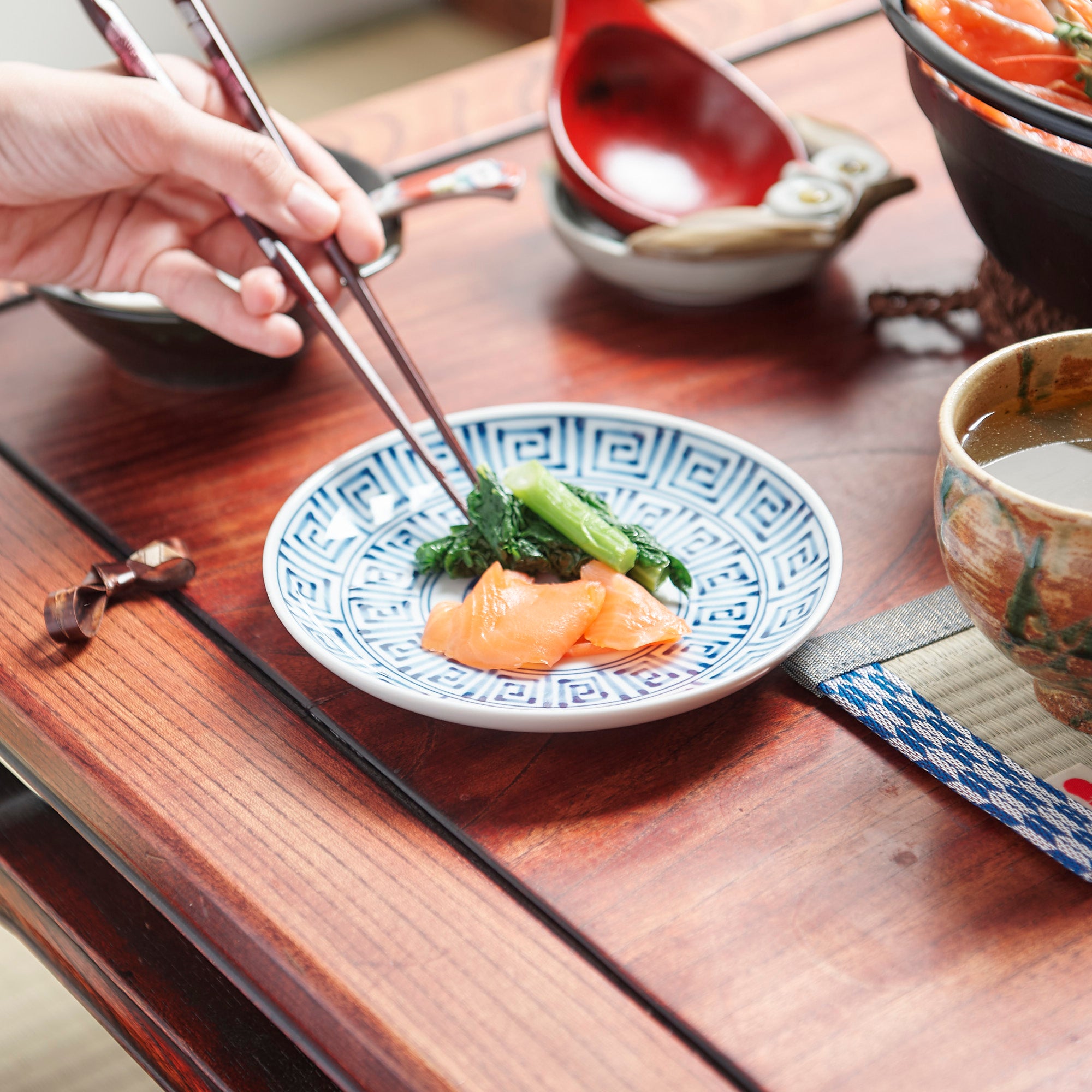 Indigo Geometric Swirl and Nanban Side Plate