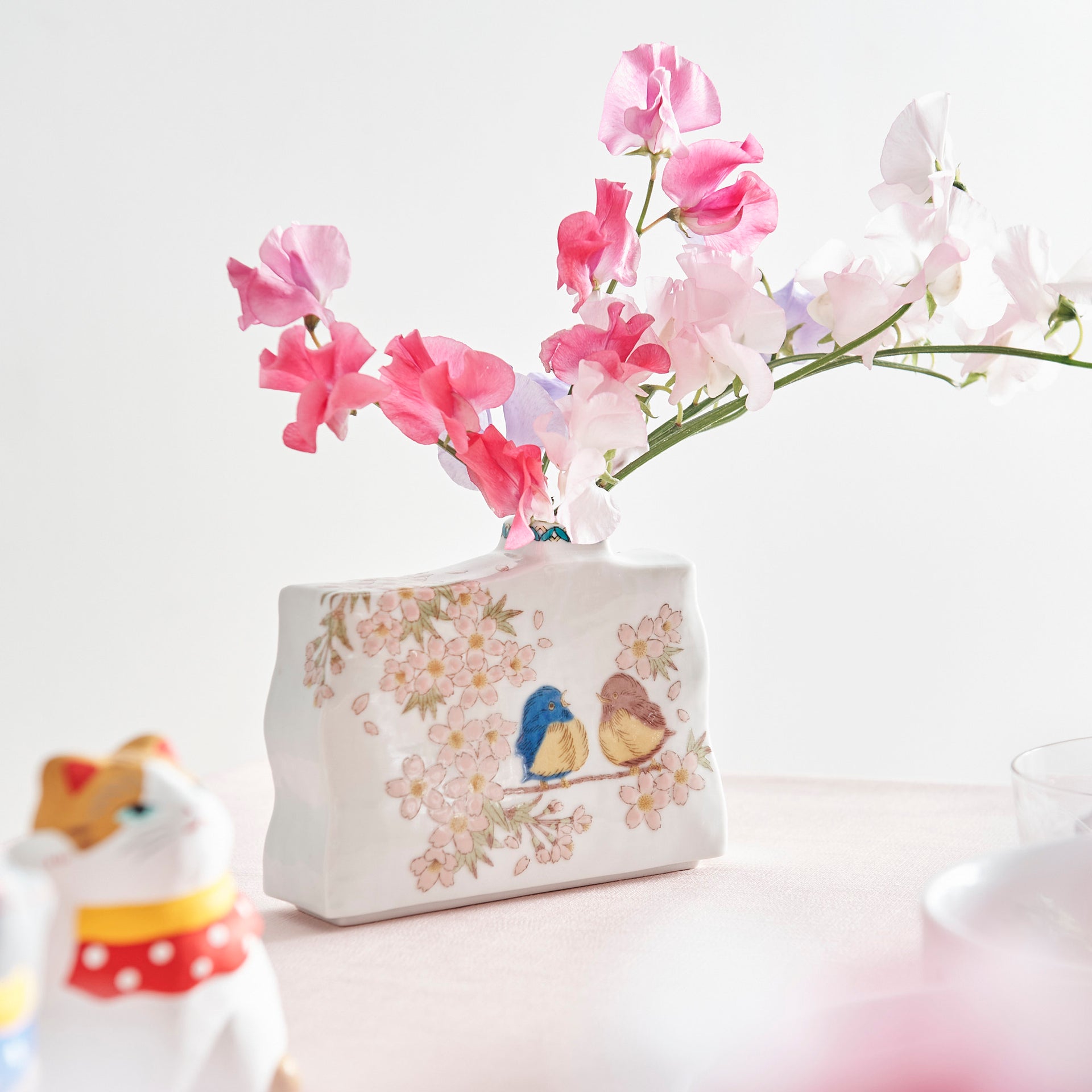 Sakura Sparrows Japanese Flower Vase