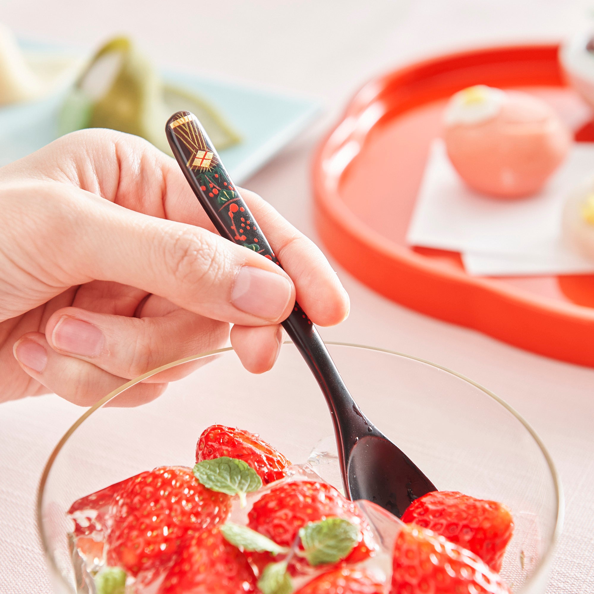 Pine, Bamboo and Plum Dessert Spoon and Fork Set