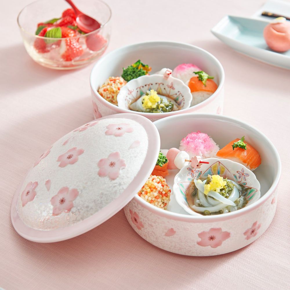 Arita Ware Lustrous Pink Sakura Two Tiers Jubako Bento Box – Japanese ...