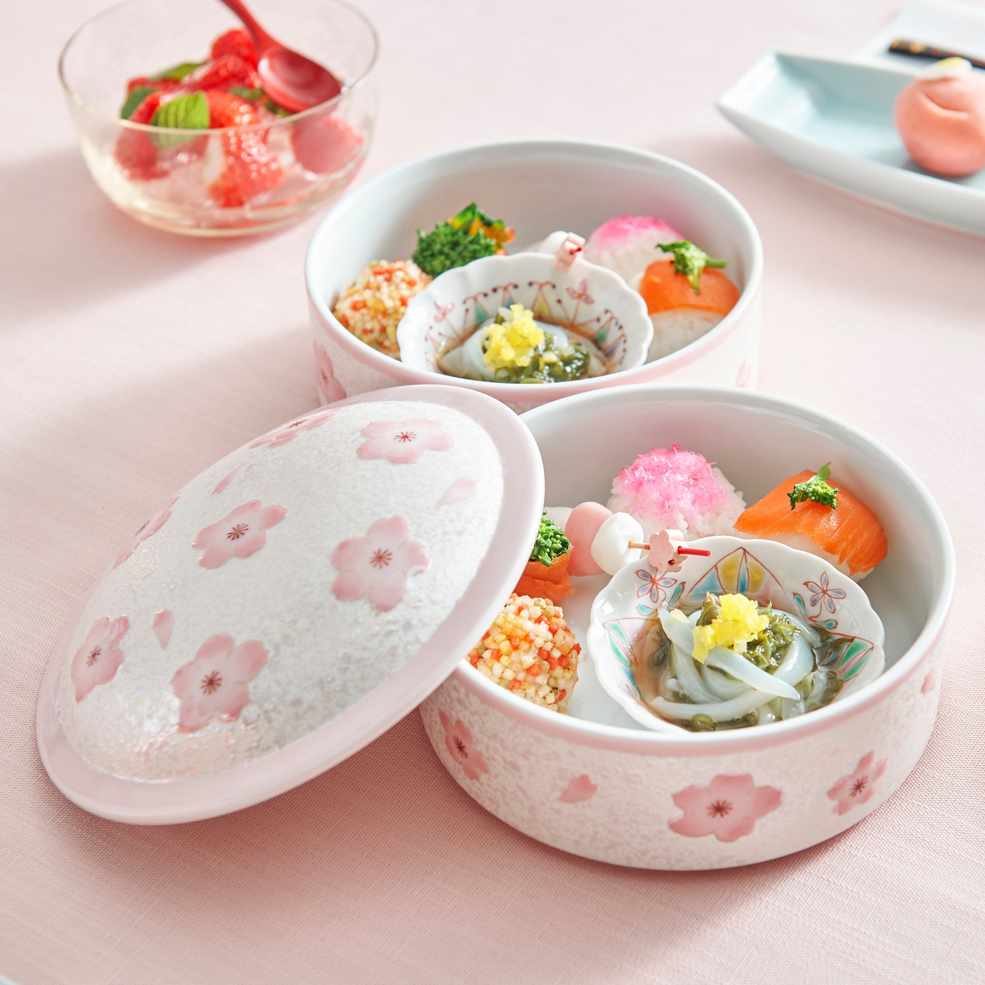 Lustrous Pink Sakura Two Tiers Jubako Bento Box