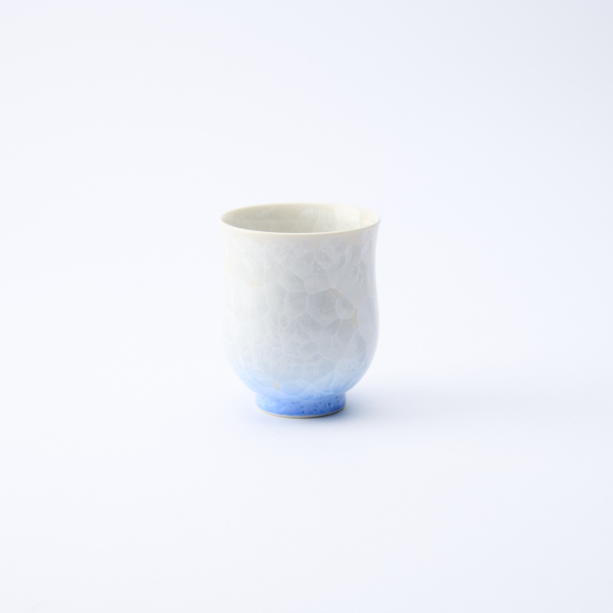 Blue Floral Crystalline Yunomi Japanese Teacup