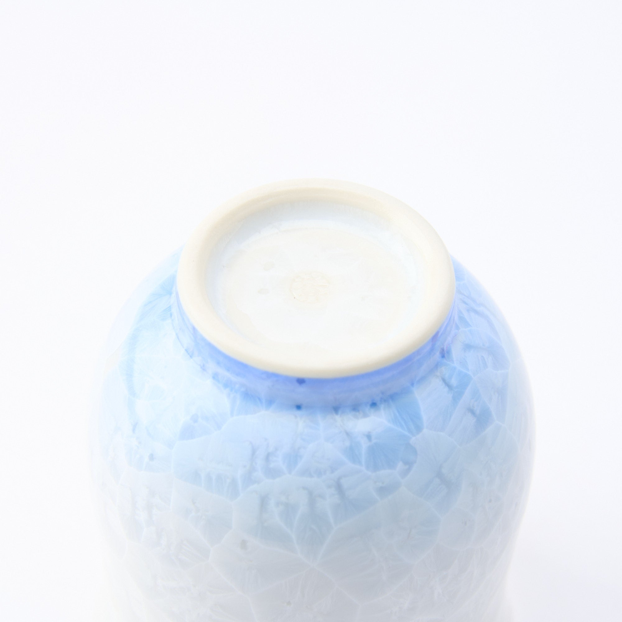 Blue Floral Crystalline Yunomi Japanese Teacup