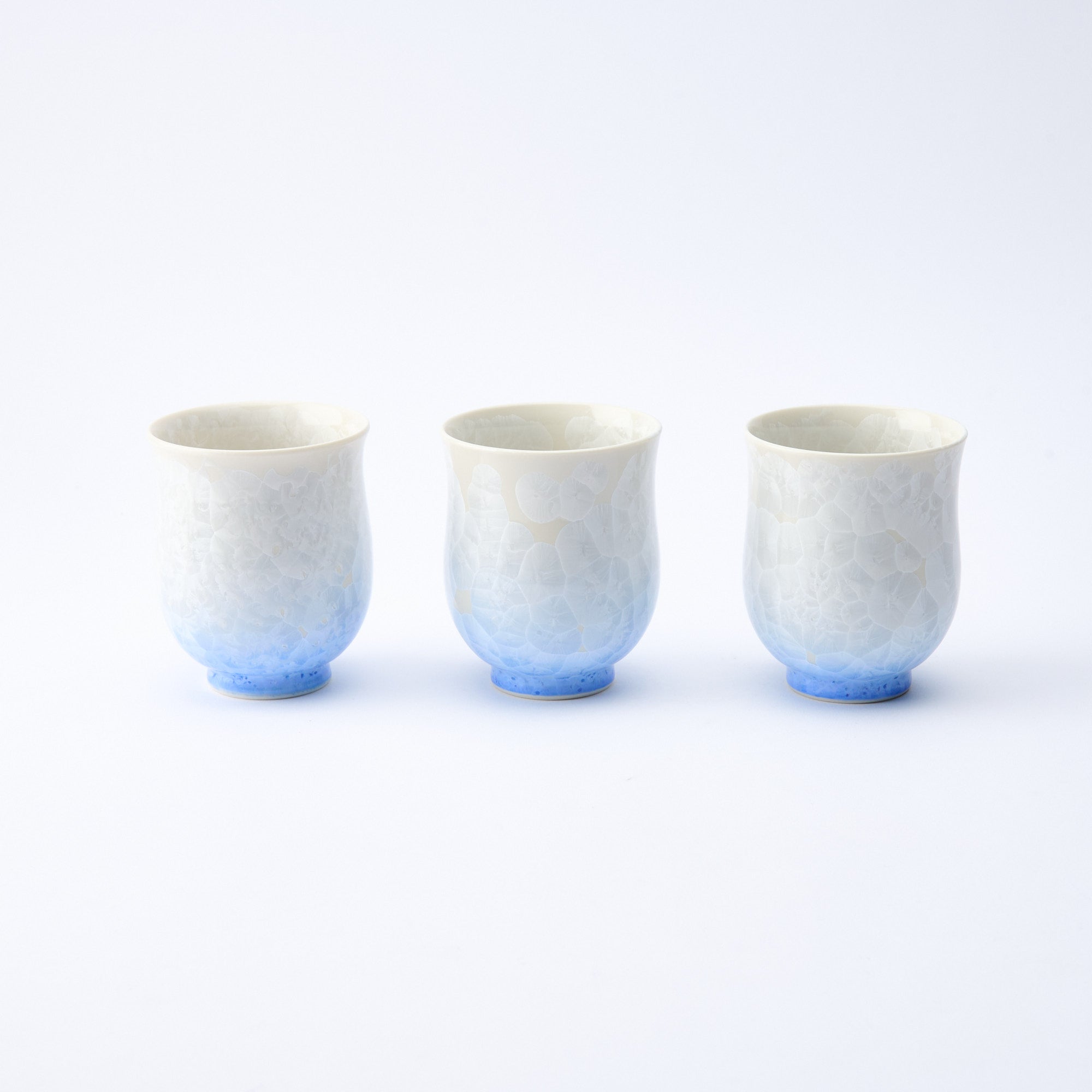 Blue Floral Crystalline Yunomi Japanese Teacup