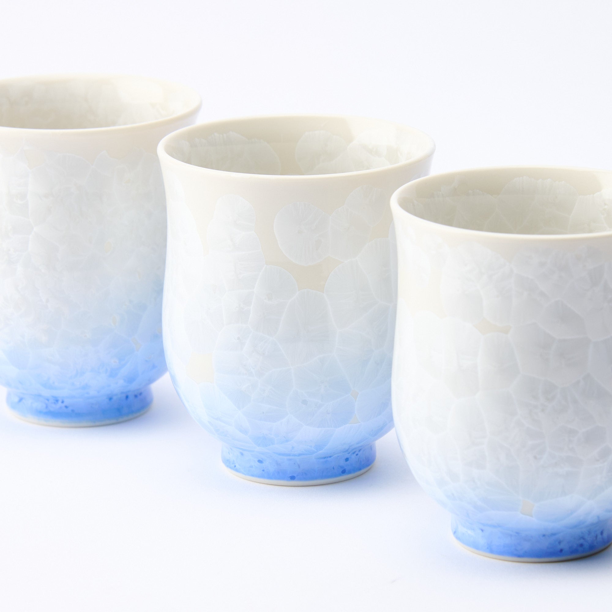 Blue Floral Crystalline Yunomi Japanese Teacup