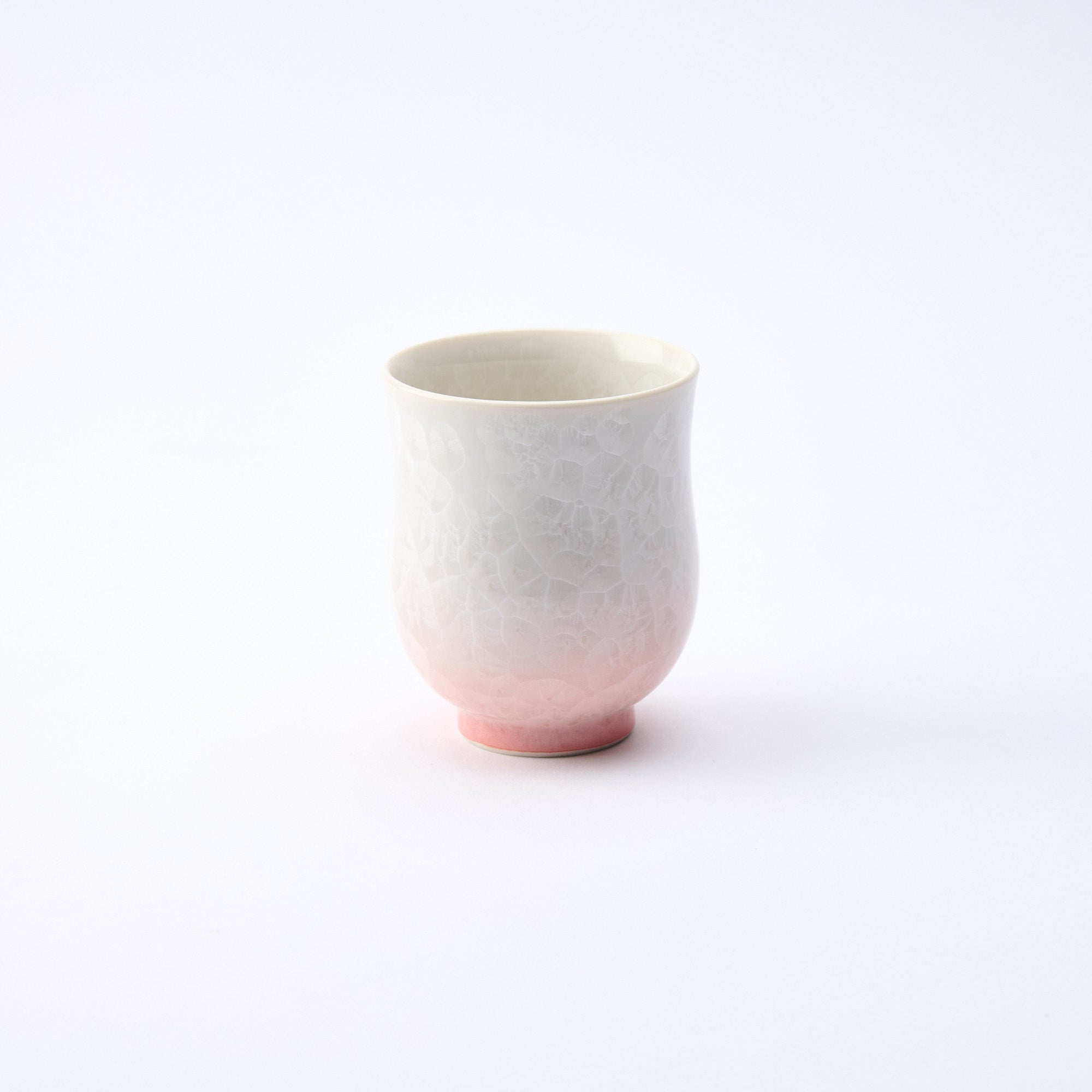 Pink Floral Crystalline Yunomi Japanese Teacup