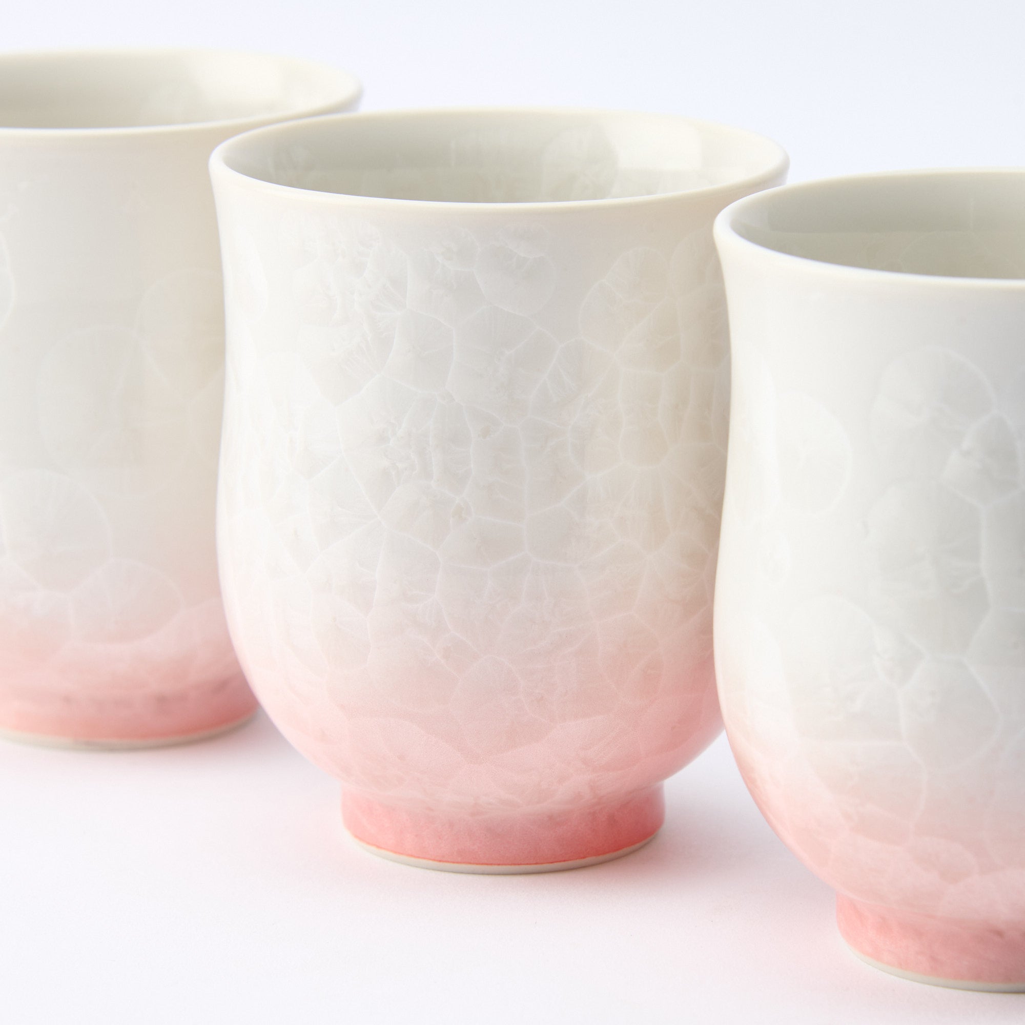 Pink Floral Crystalline Yunomi Japanese Teacup