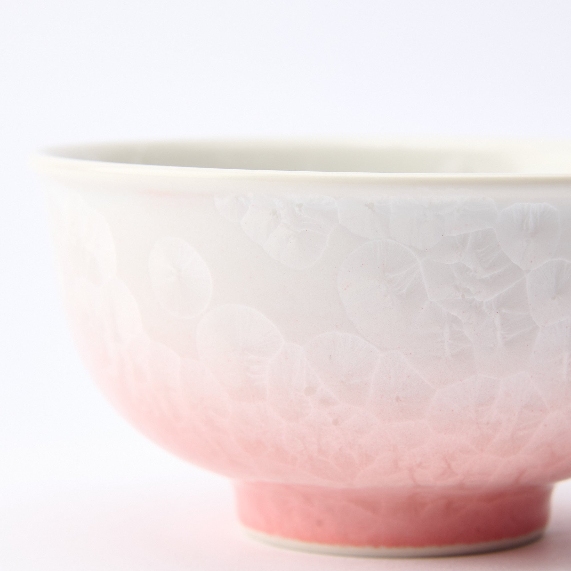 Pink Floral Crystalline Japanese Rice Bowl