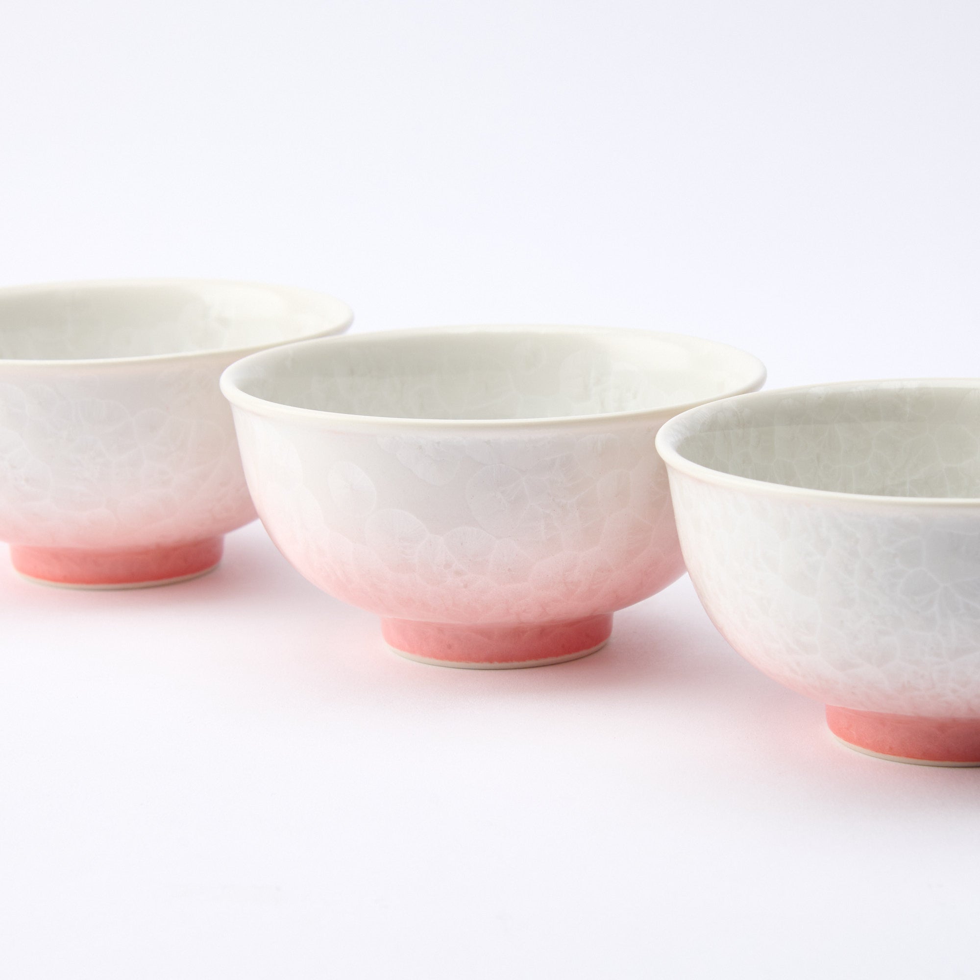 Pink Floral Crystalline Japanese Rice Bowl