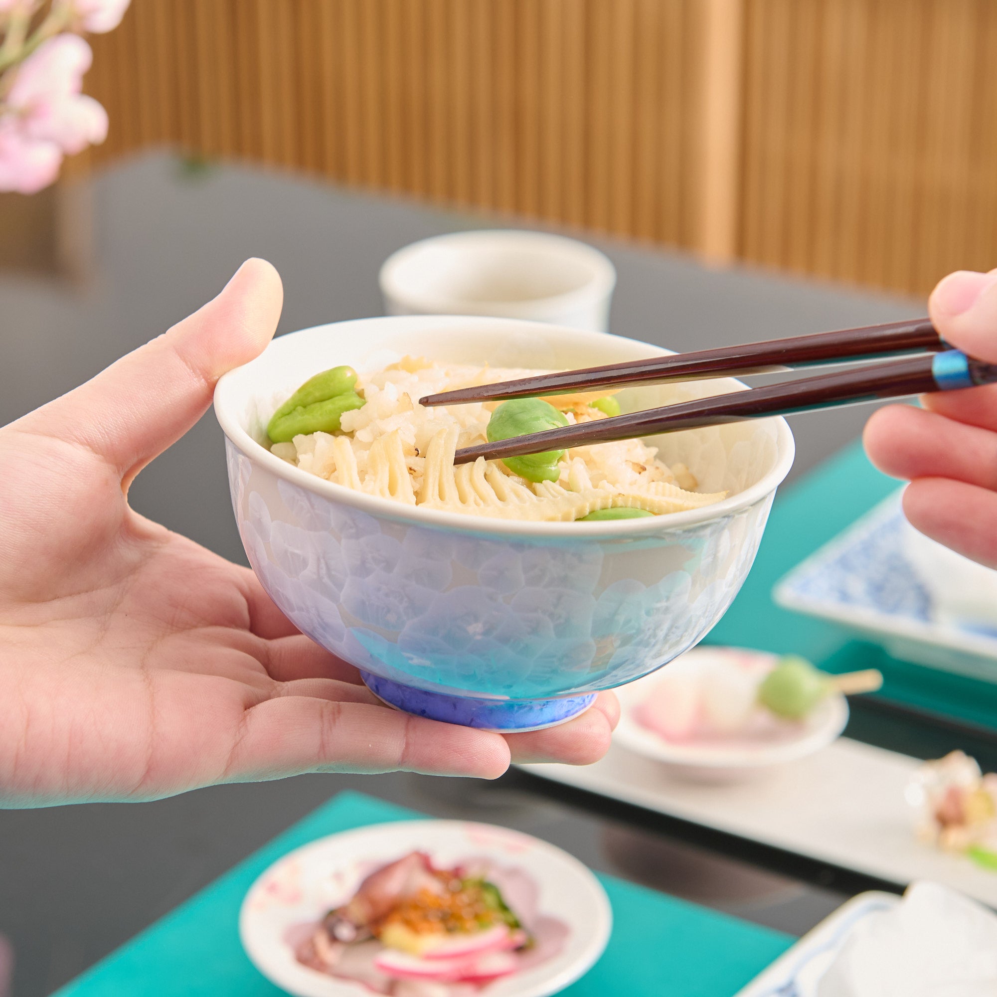 Blue Floral Crystalline Rice Bowl