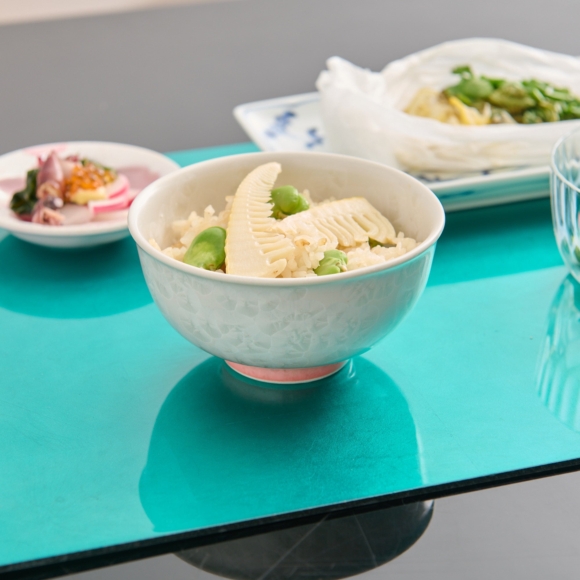 Pink Floral Crystalline Japanese Rice Bowl