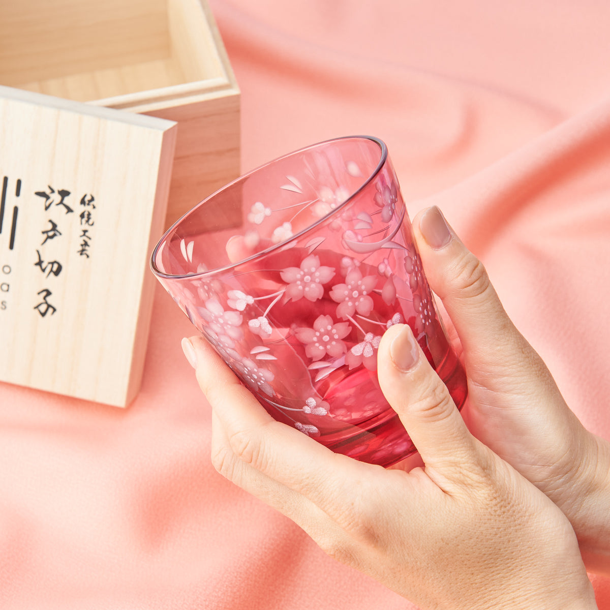 Edo Kiriko & Edo Glass Deep Pink Sakura Whiskey Glass – Japanese Glassware