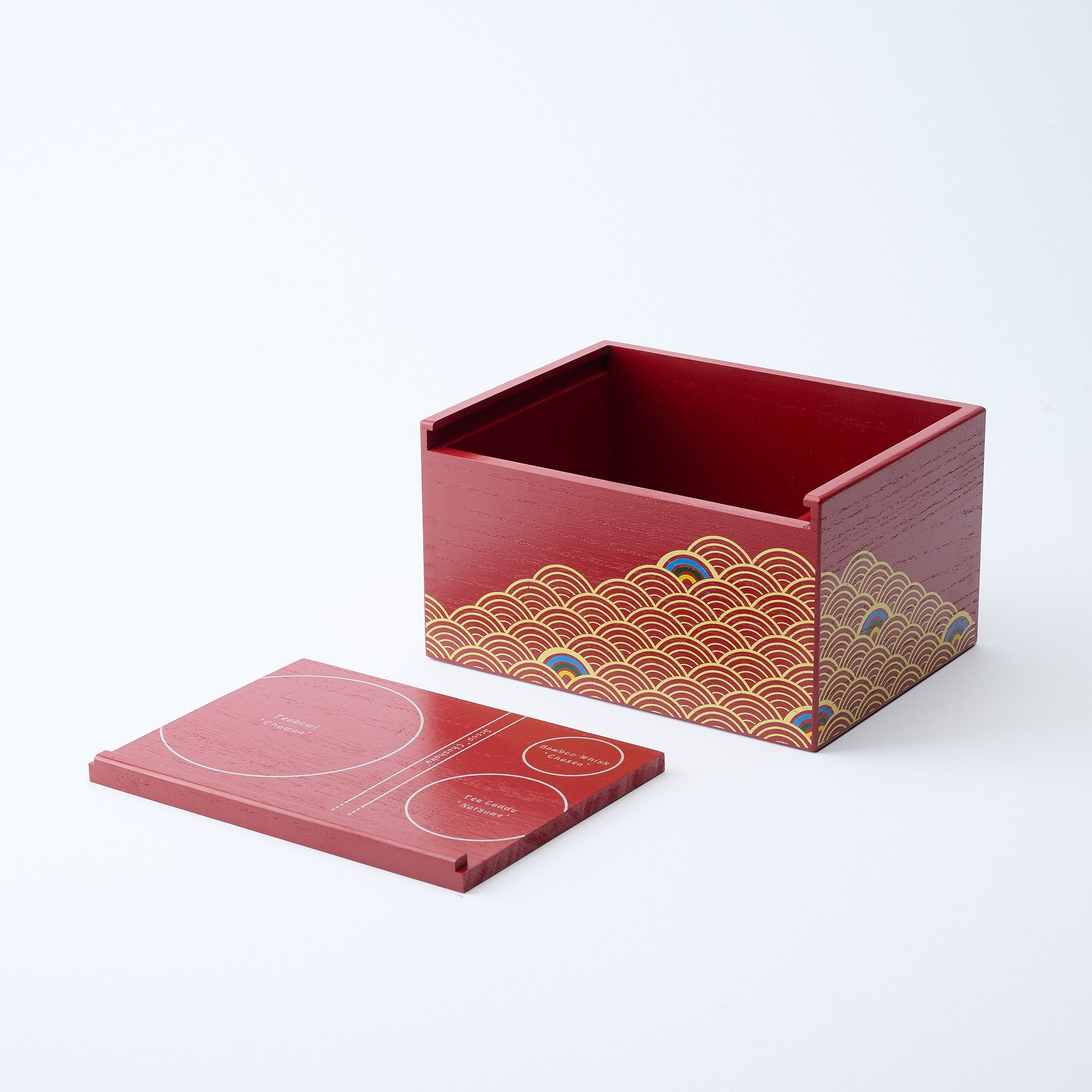 Yu-Chabako Red & Wave Pattern Matcha Tea Set