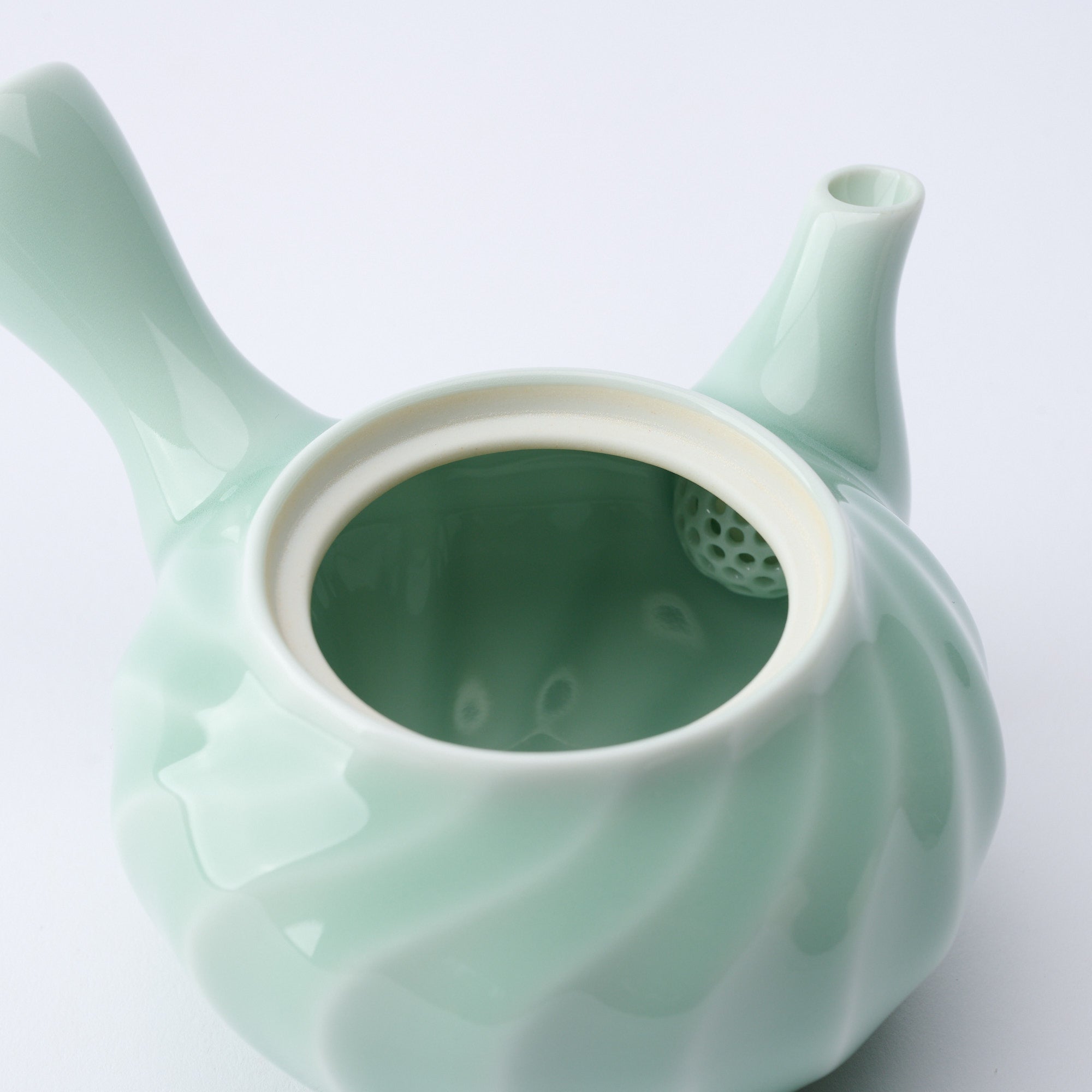 Twist Pattern Celadon Japanese Teapot