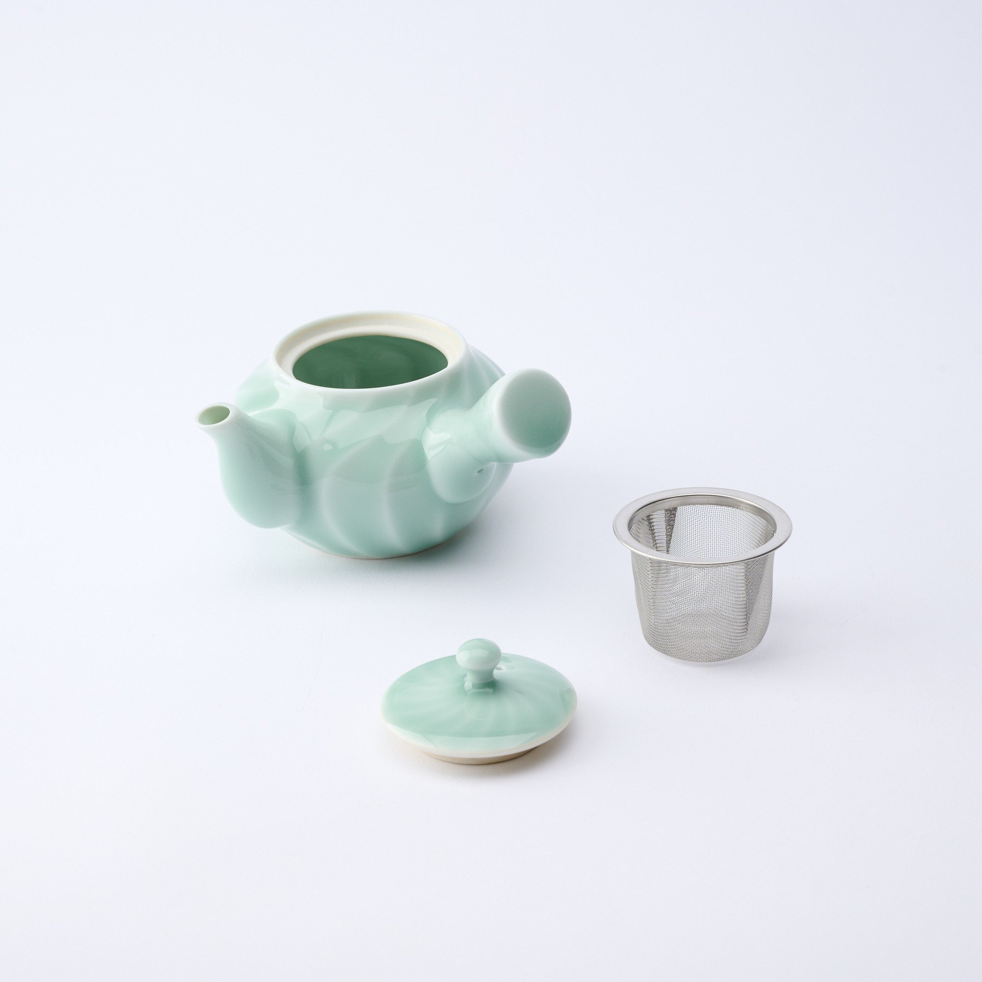 Twist Pattern Celadon Japanese Teapot