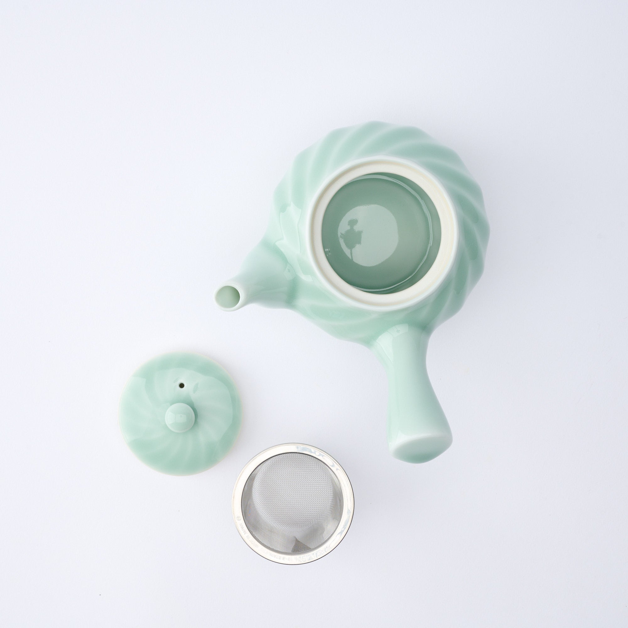 Twist Pattern Celadon Japanese Teapot