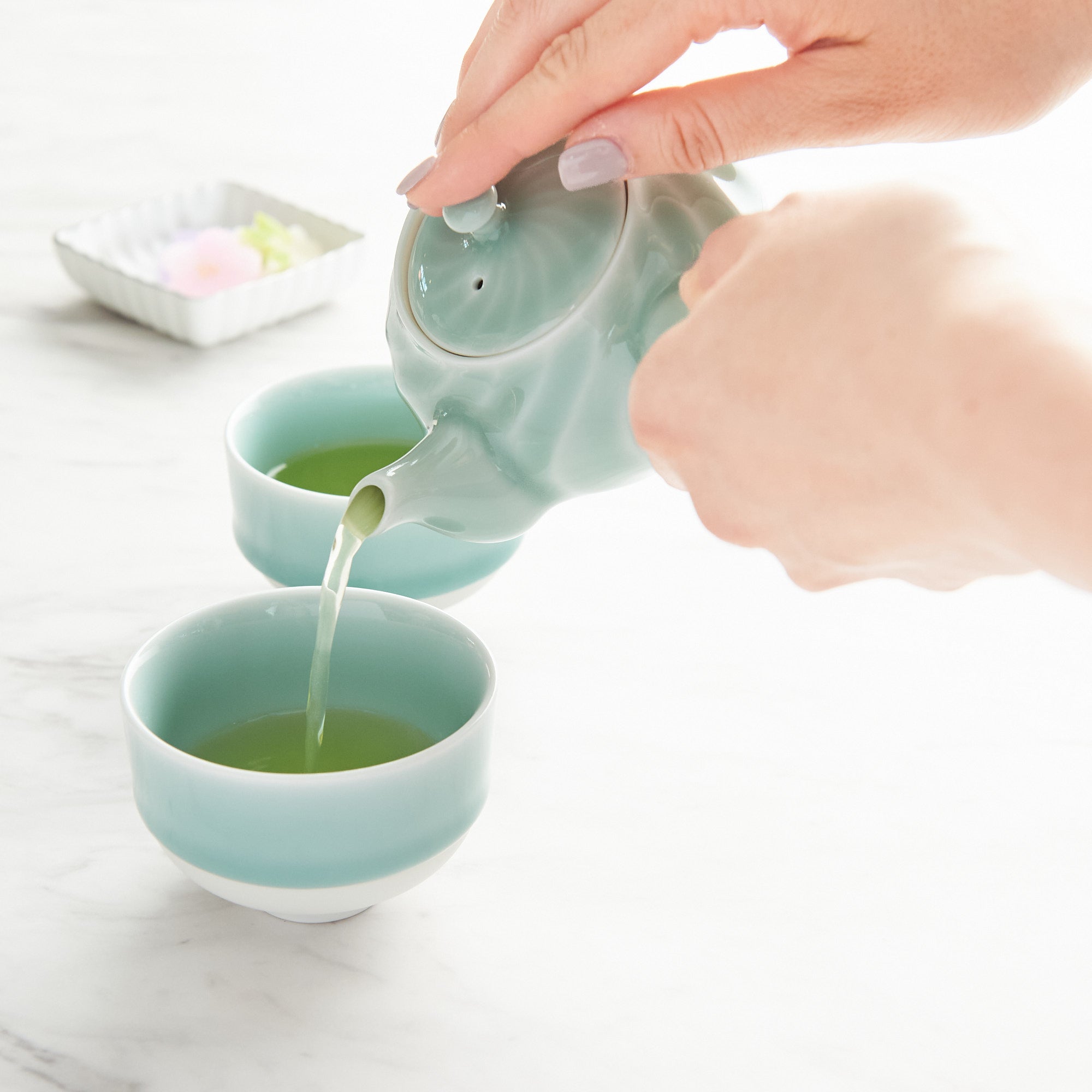 Twist Pattern Celadon Japanese Teapot