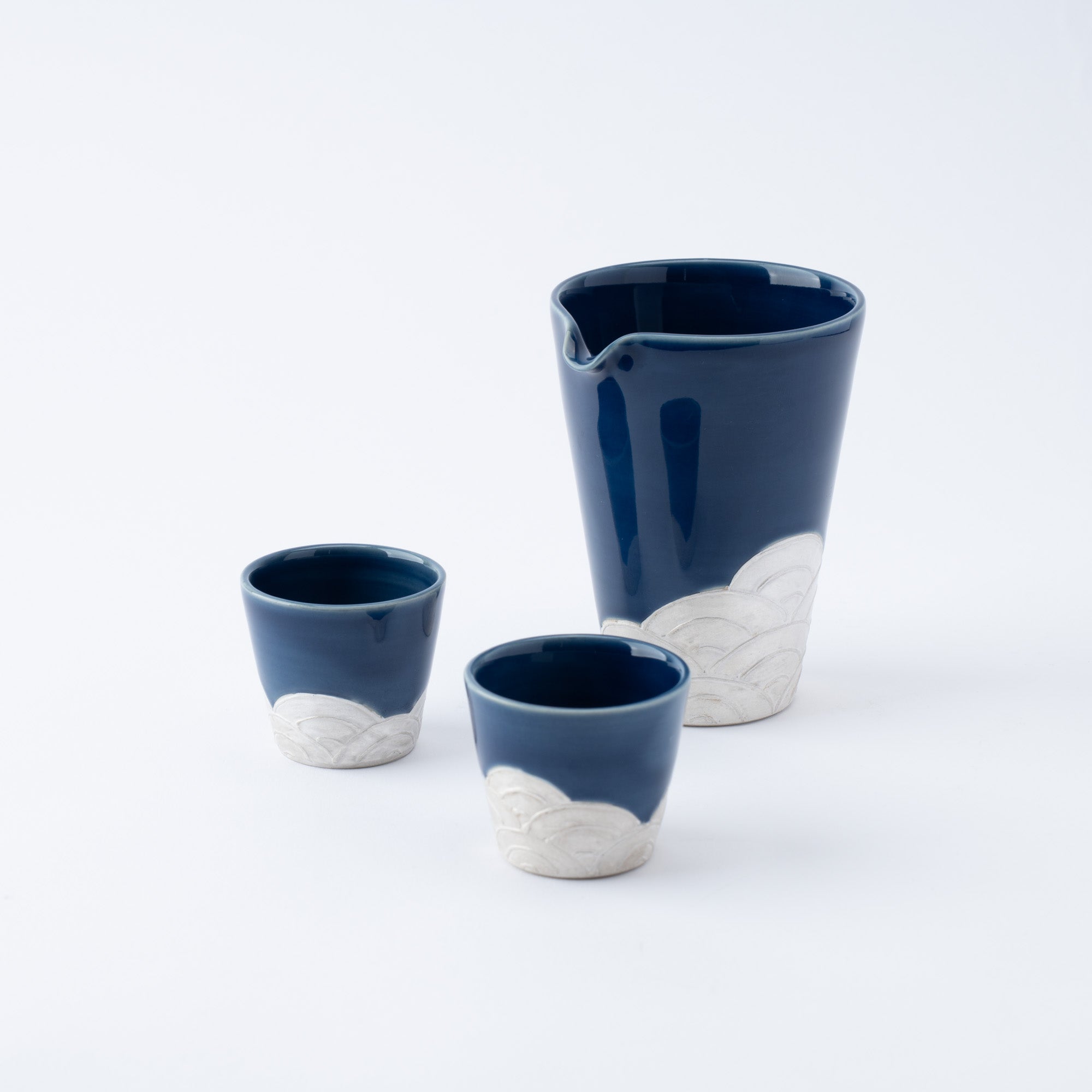 Ginsai Lapis Blue Seigaiha Wave Sake Set