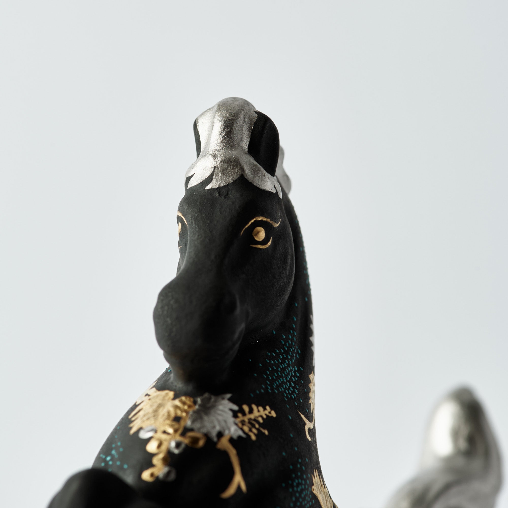 Morikin Grape Pattern Aochibu and Shirochibu Horse Figurine