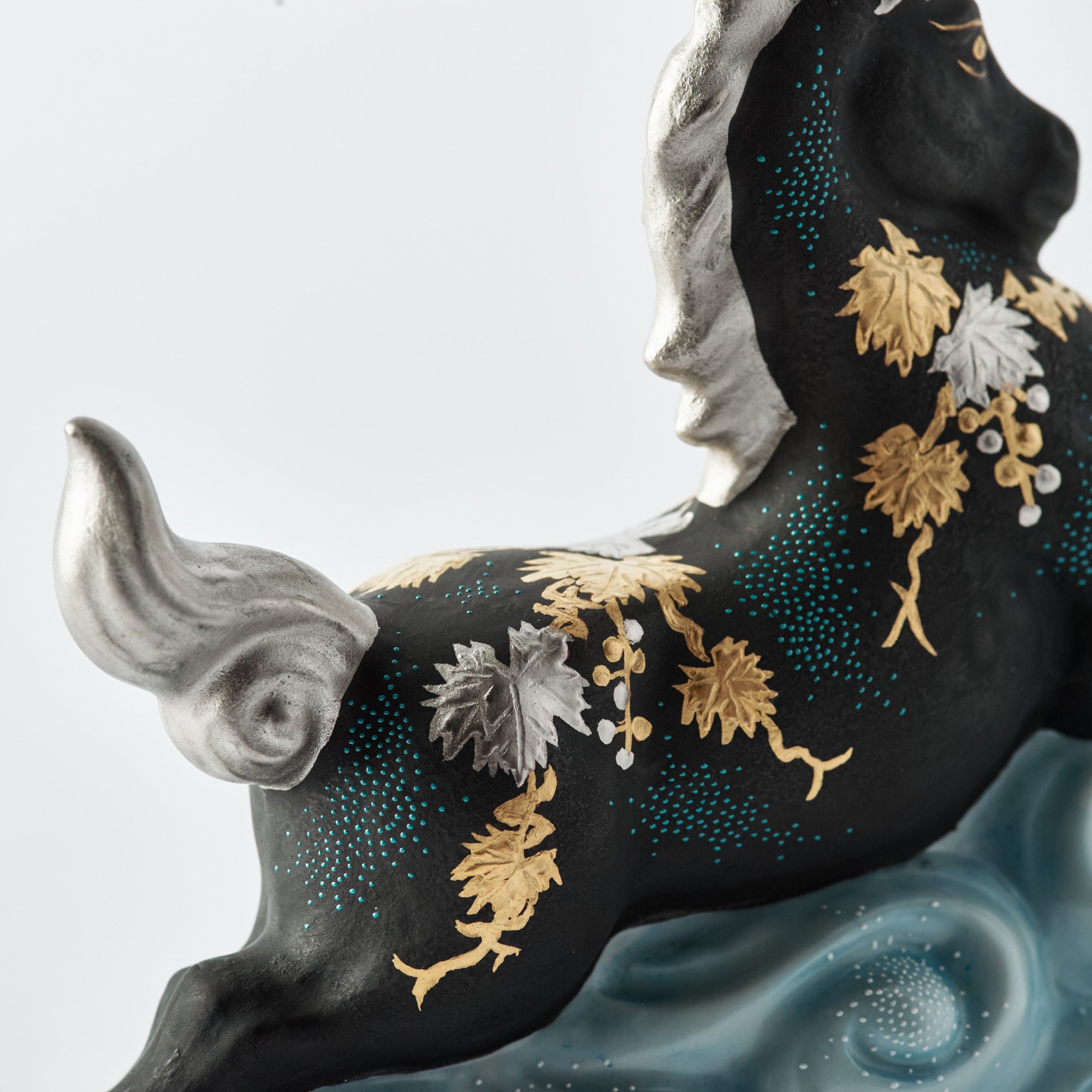 Morikin Grape Pattern Aochibu and Shirochibu Horse Figurine