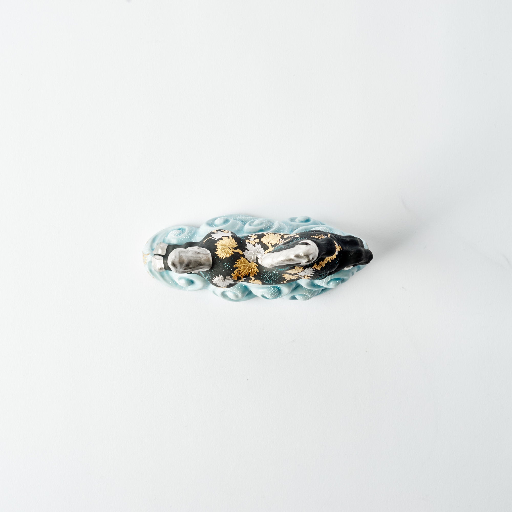 Morikin Grape Pattern Aochibu and Shirochibu Horse Figurine