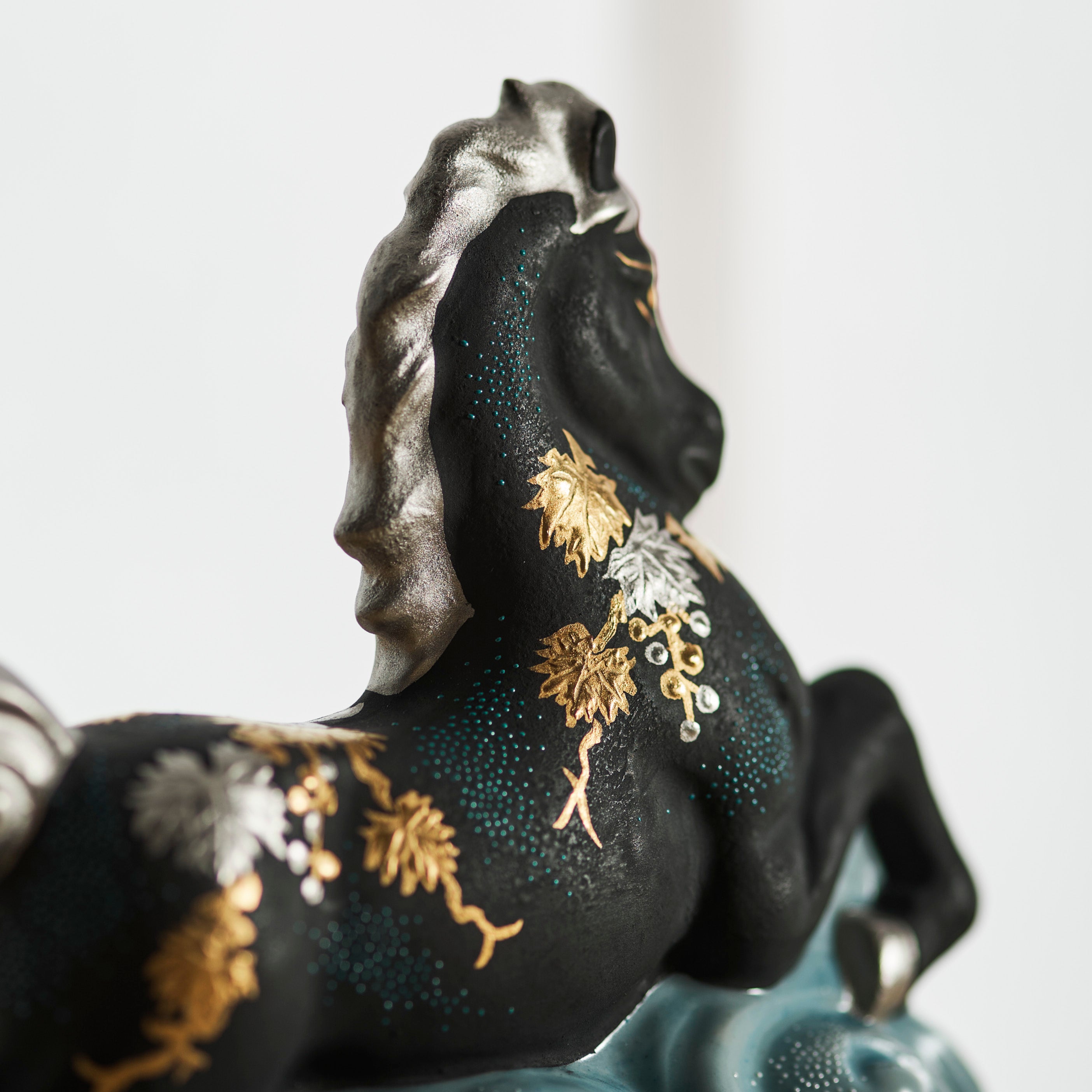 Morikin Grape Pattern Aochibu and Shirochibu Horse Figurine