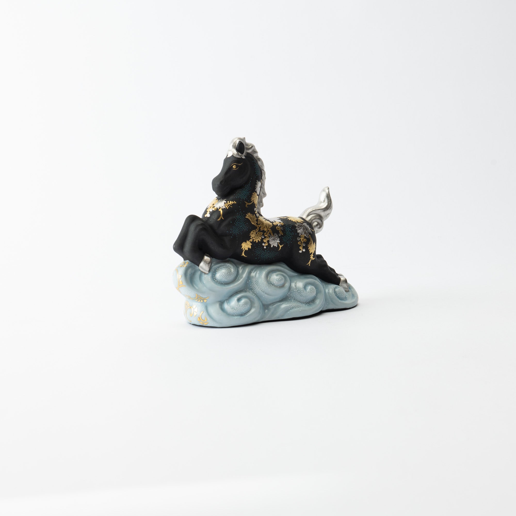 Morikin Grape Pattern Aochibu and Shirochibu Horse Figurine