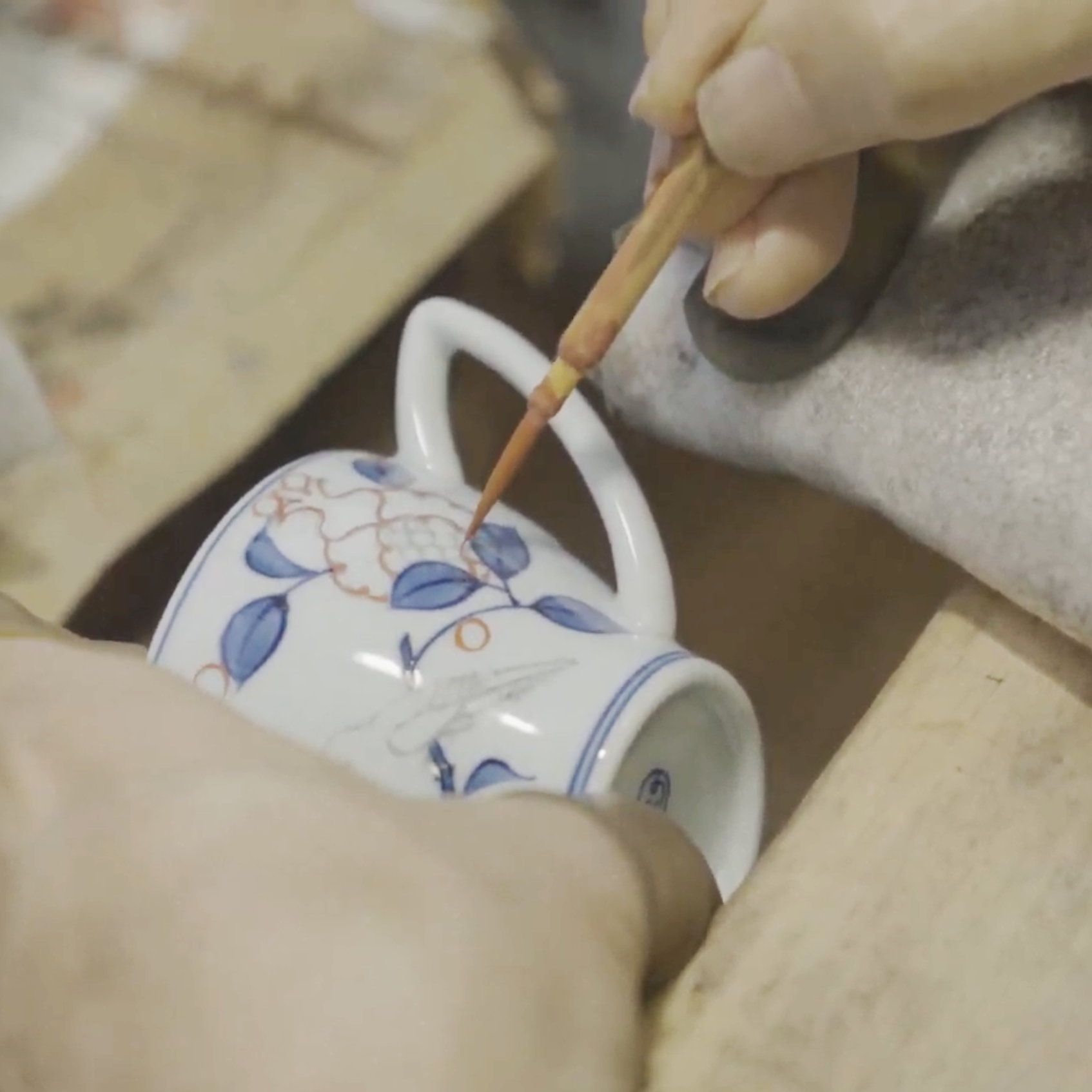 Somenishiki Pomegranate and Flower Cup and Saucer