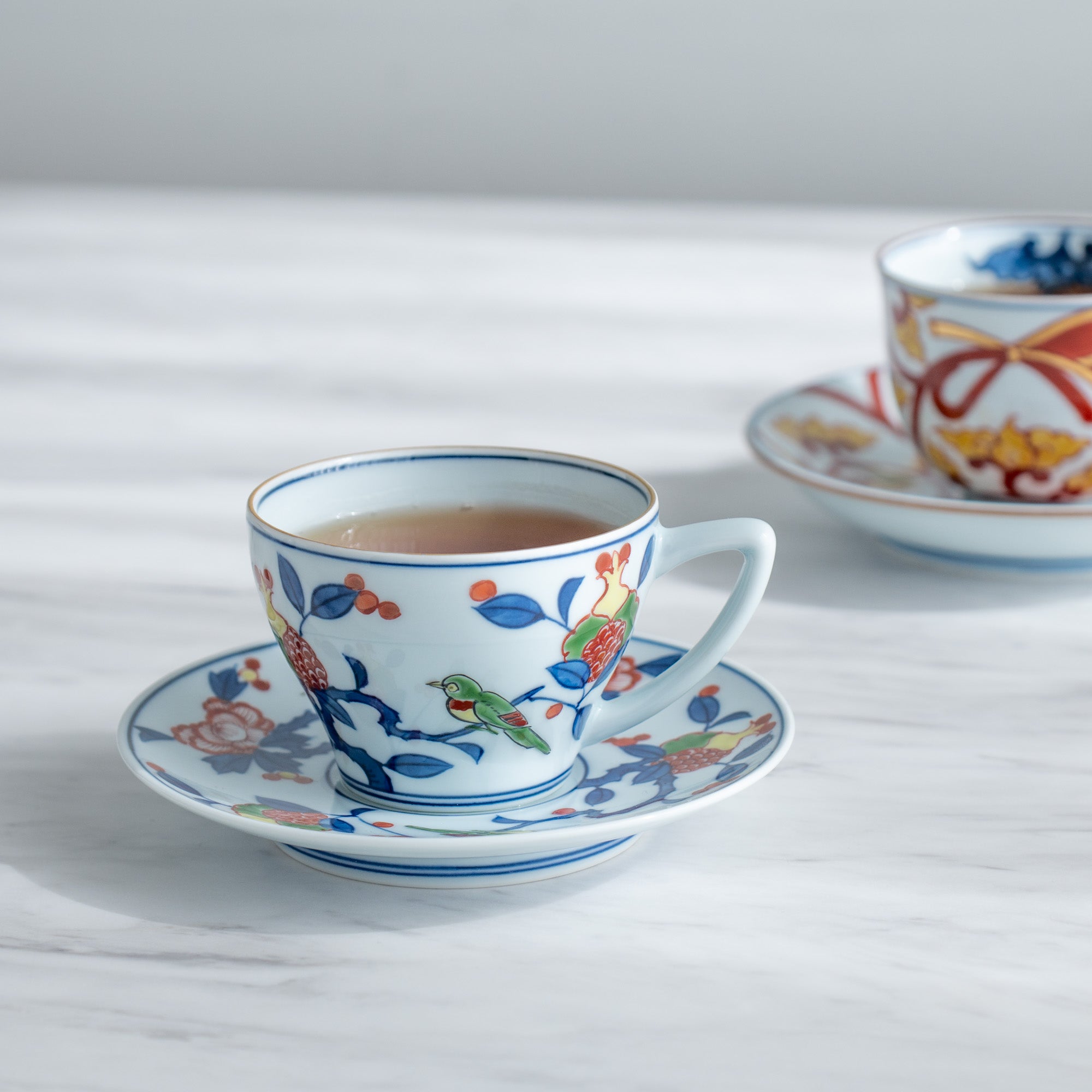 Somenishiki Pomegranate and Flower Cup and Saucer