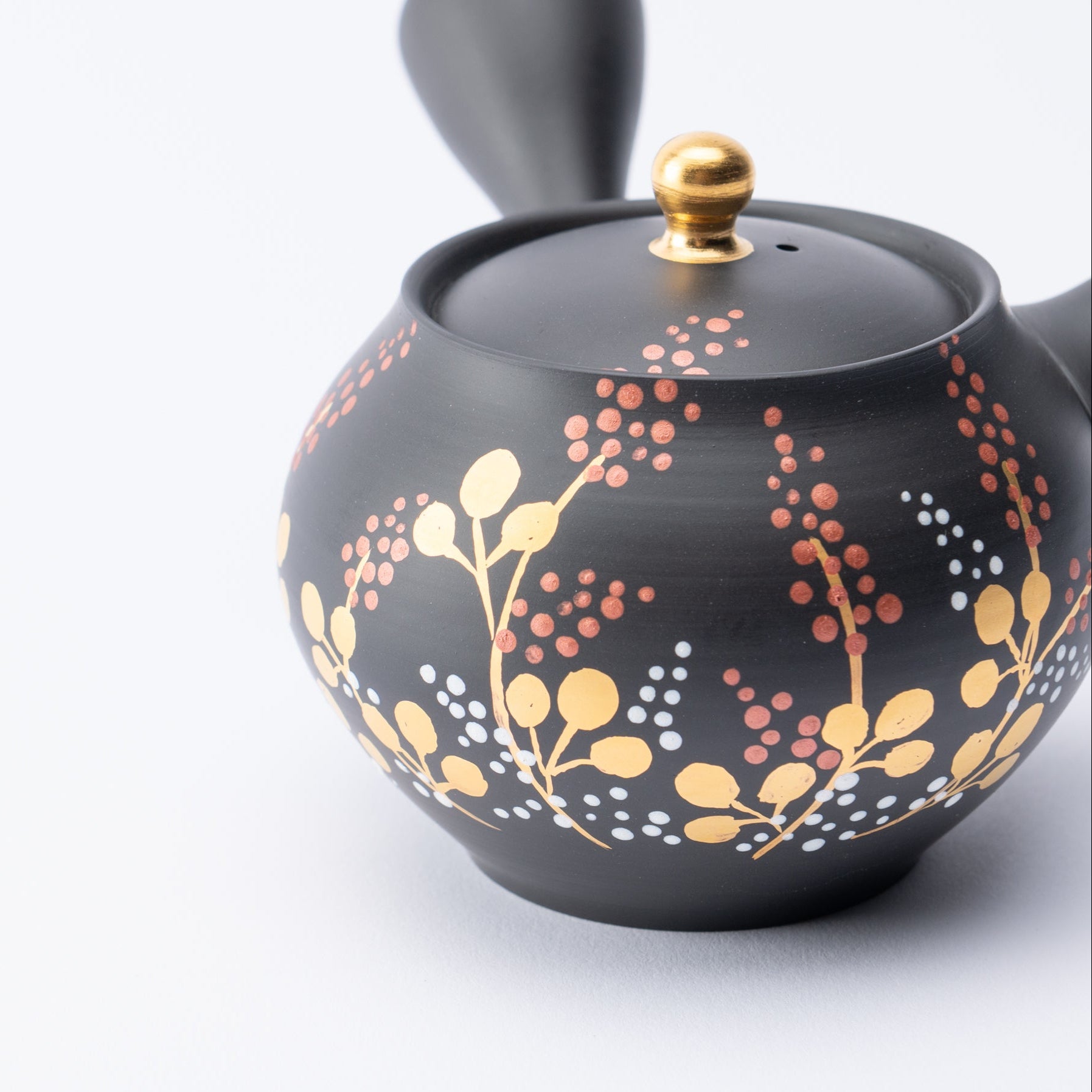 Black Clay Bush Clover Japanese Teapot