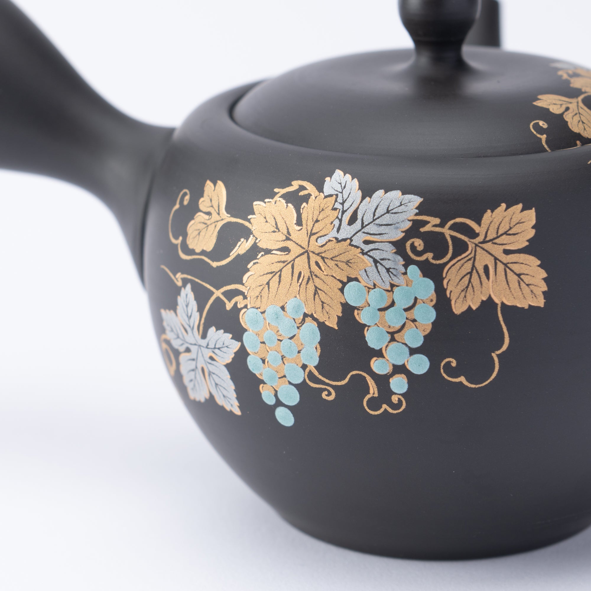 Black Clay Grape Japanese Teapot