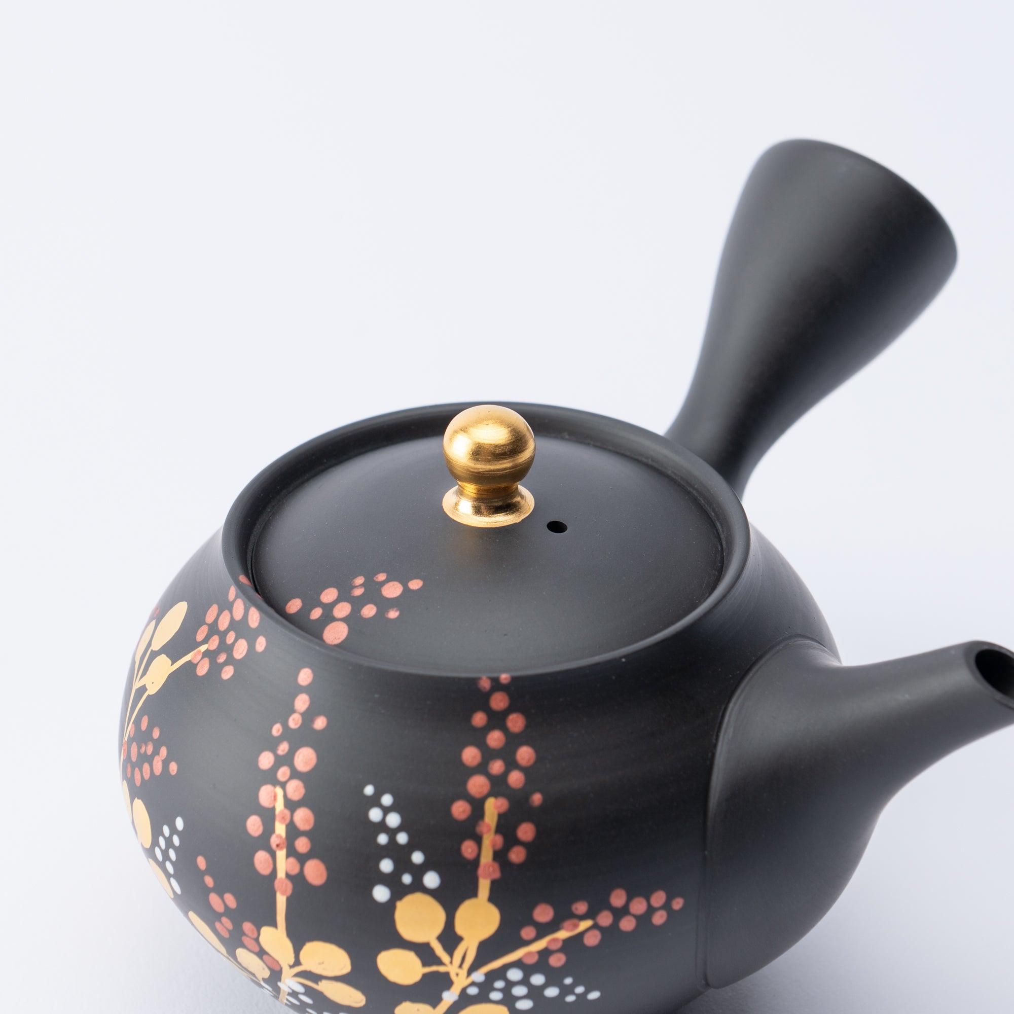 Black Clay Bush Clover Japanese Teapot