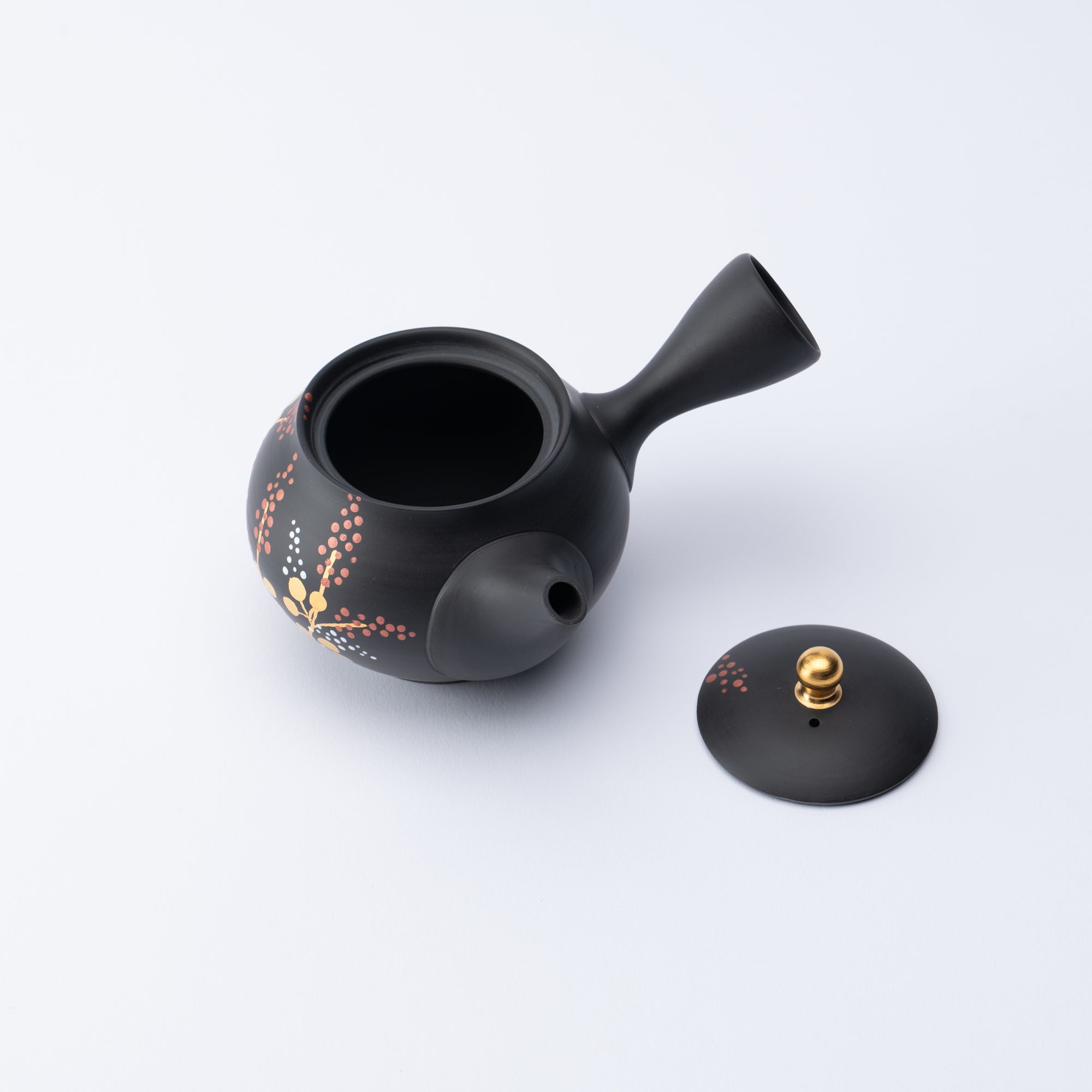 Black Clay Bush Clover Japanese Teapot