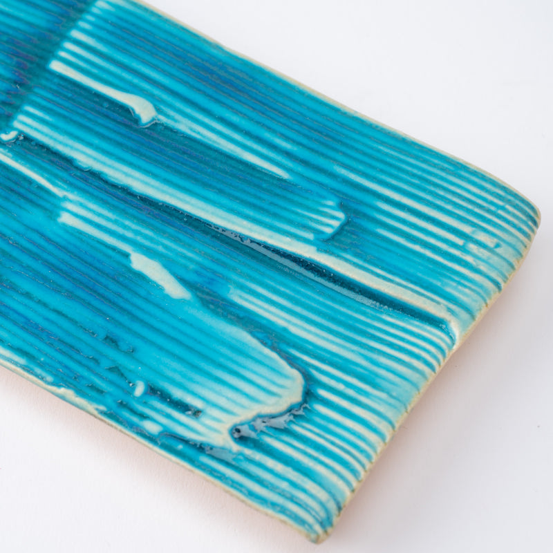 Hissan Pottery Hibino Malibu Turquoise Shigaraki Ware Rectangle Plate 8.3 in
