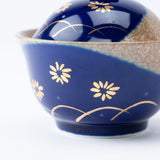 Musubi Mono Blue Glaze Gold Chrysanthemum Arita Chawanmushi Bowl