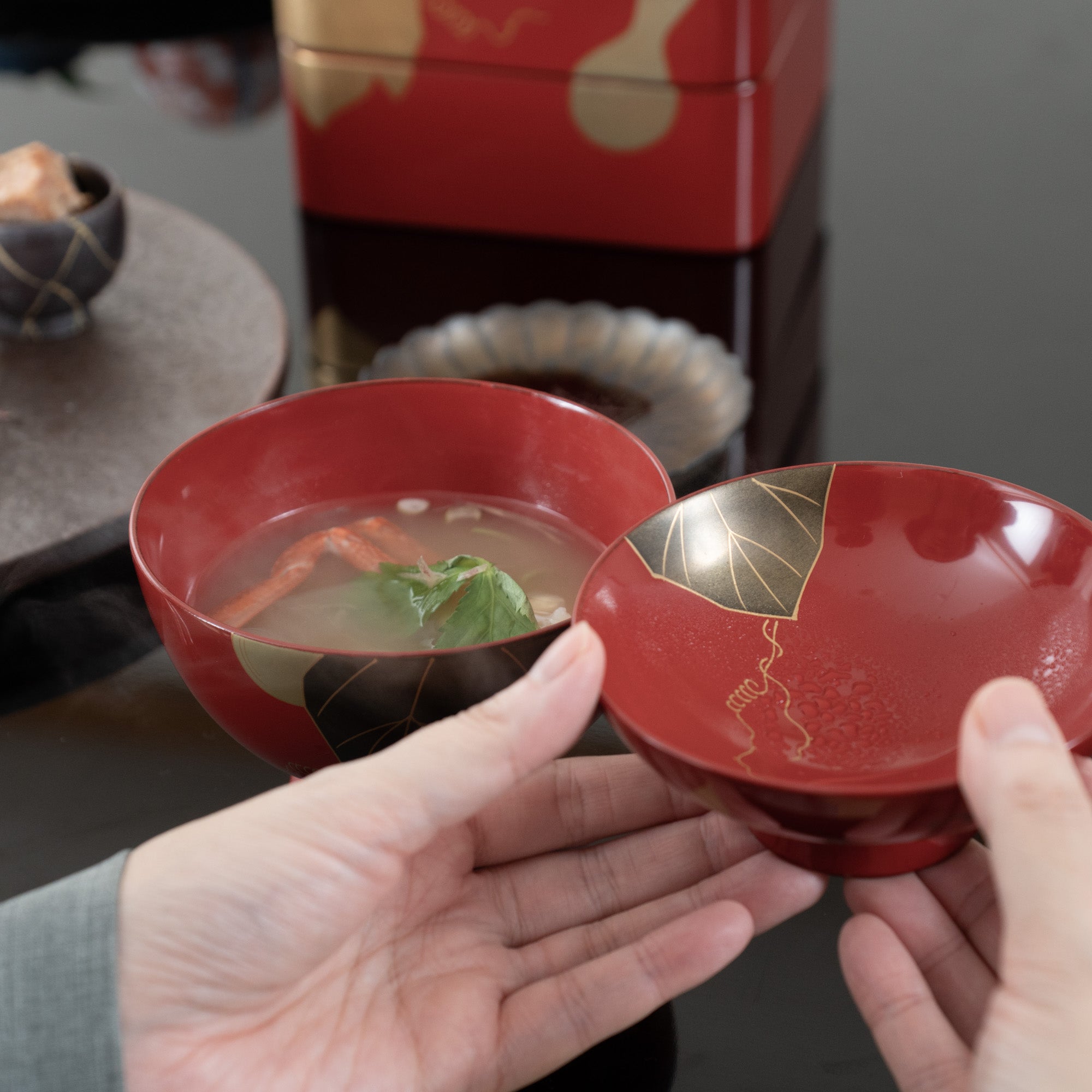 YAMAKYU Golden Gourd Echizen Lacquerware Soup Bowl with Lid