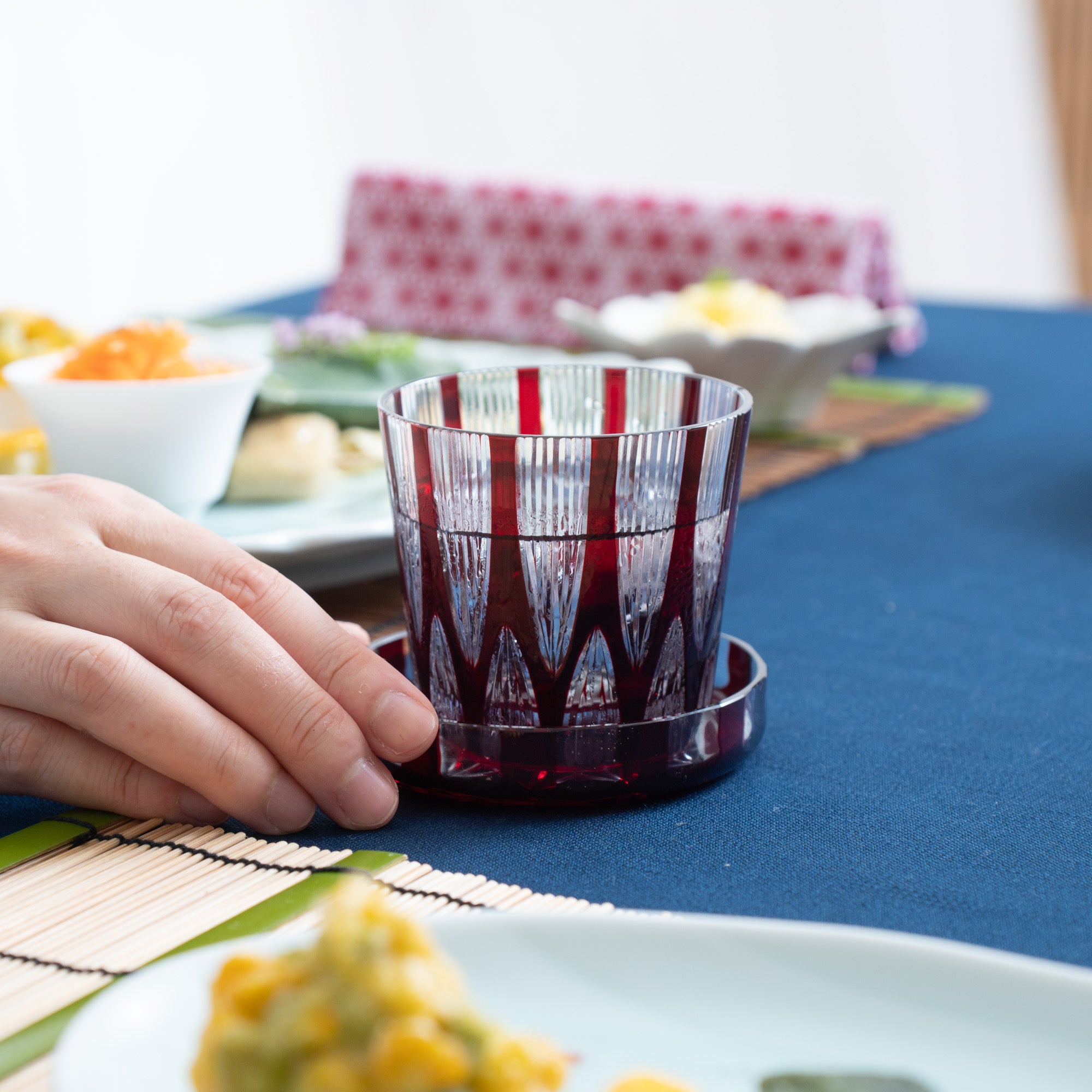 Hirota Icicle Edo Kiriko Glass Soba Choko Cup with Lid