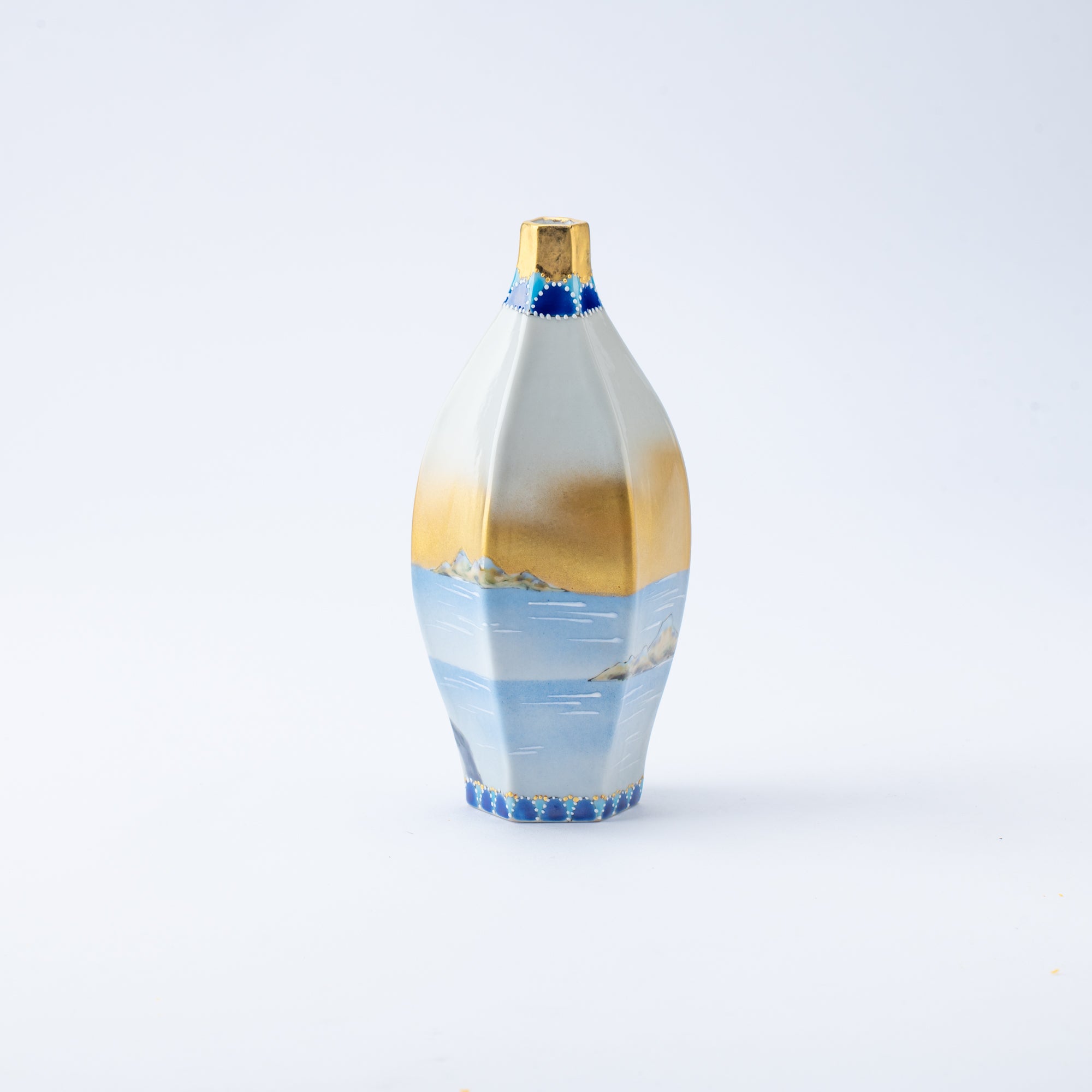 Moonlit Lake and Bird Narrow Neck Vase 6.9 in