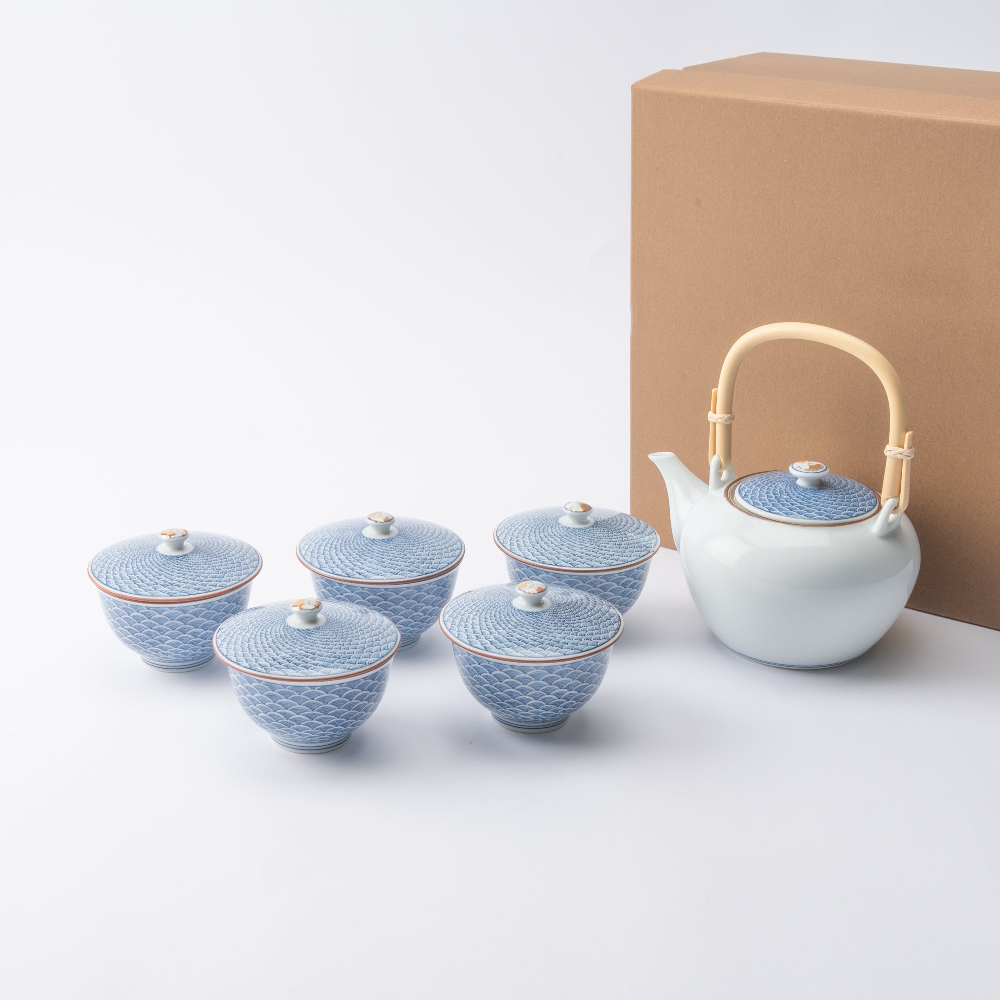 Seigaiha Blue Wave Japanese Teapot Set