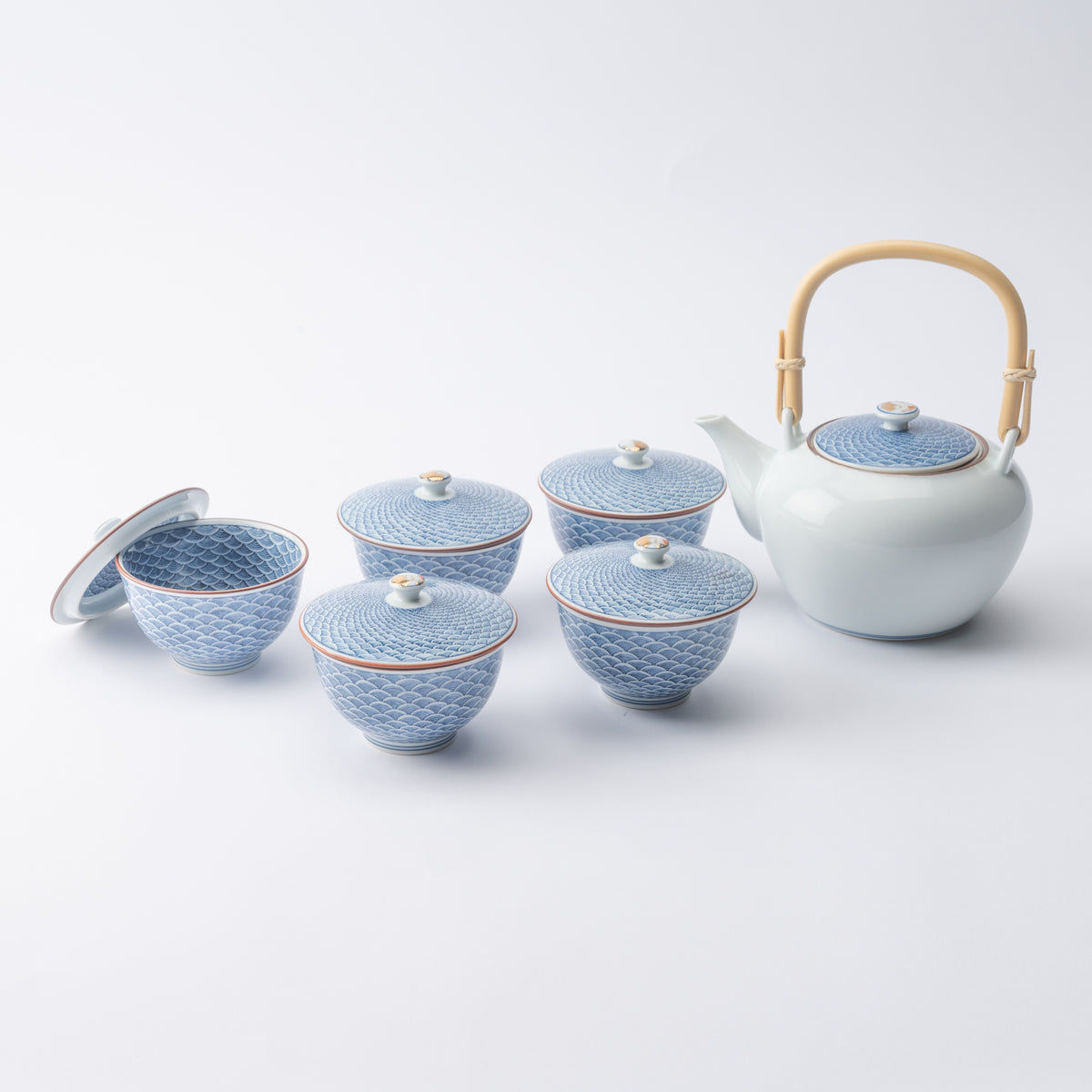 Hasami Ware Seigaiha Blue Wave Japanese Tea Set 23.7 fl oz