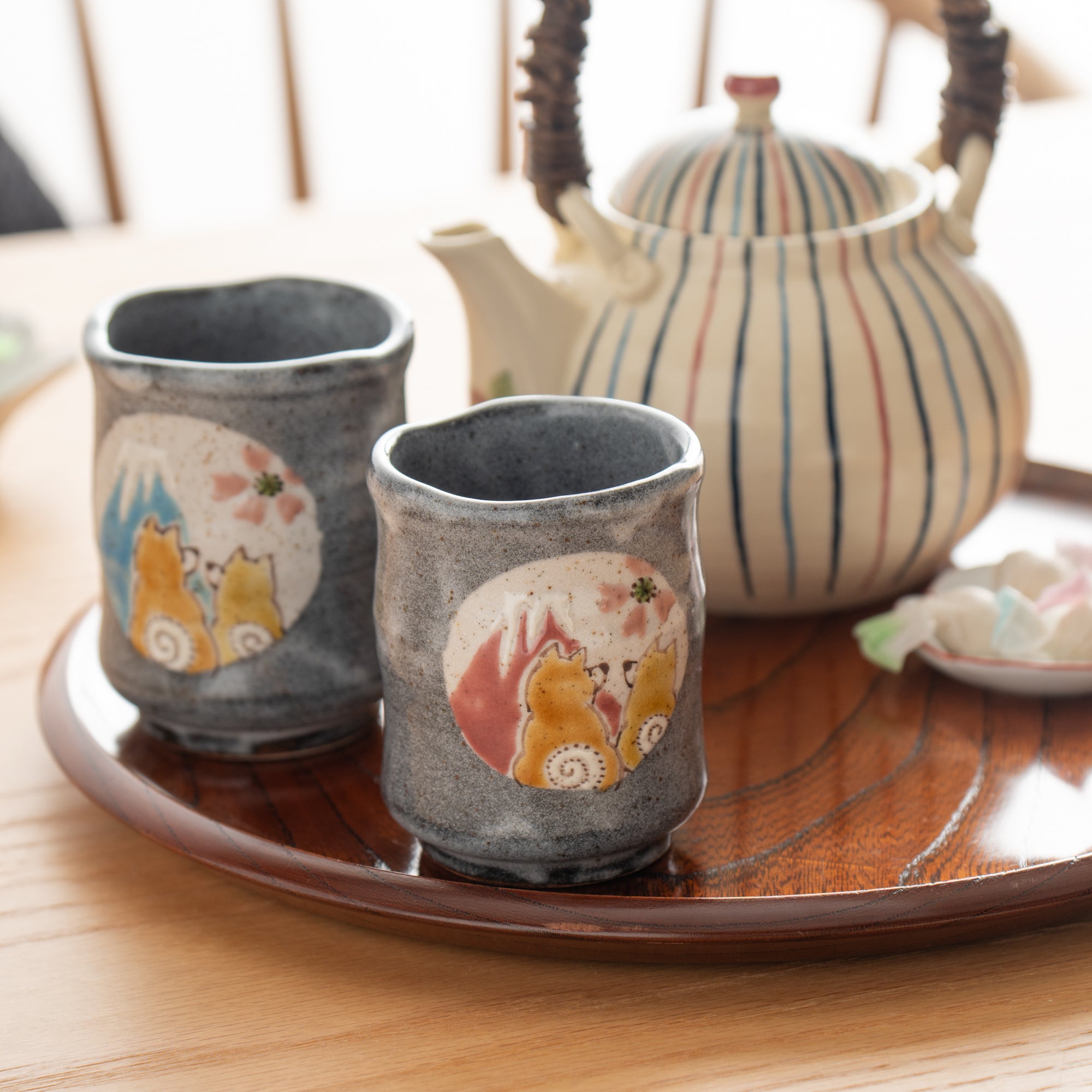 Shiba Inu in Sunny Spot Yunomi Japanese Teacup Pair