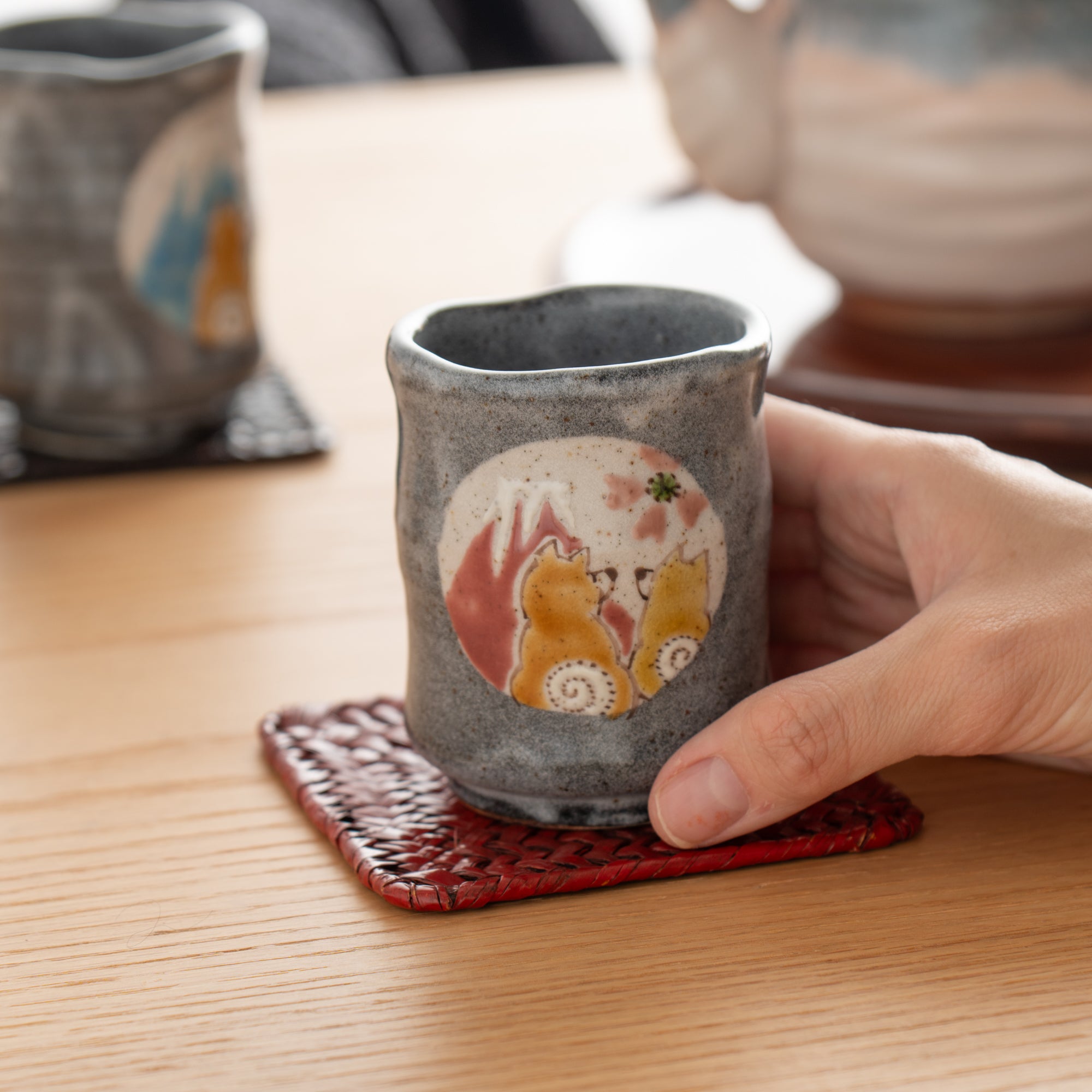 Shiba Inu in Sunny Spot Yunomi Japanese Teacup Pair