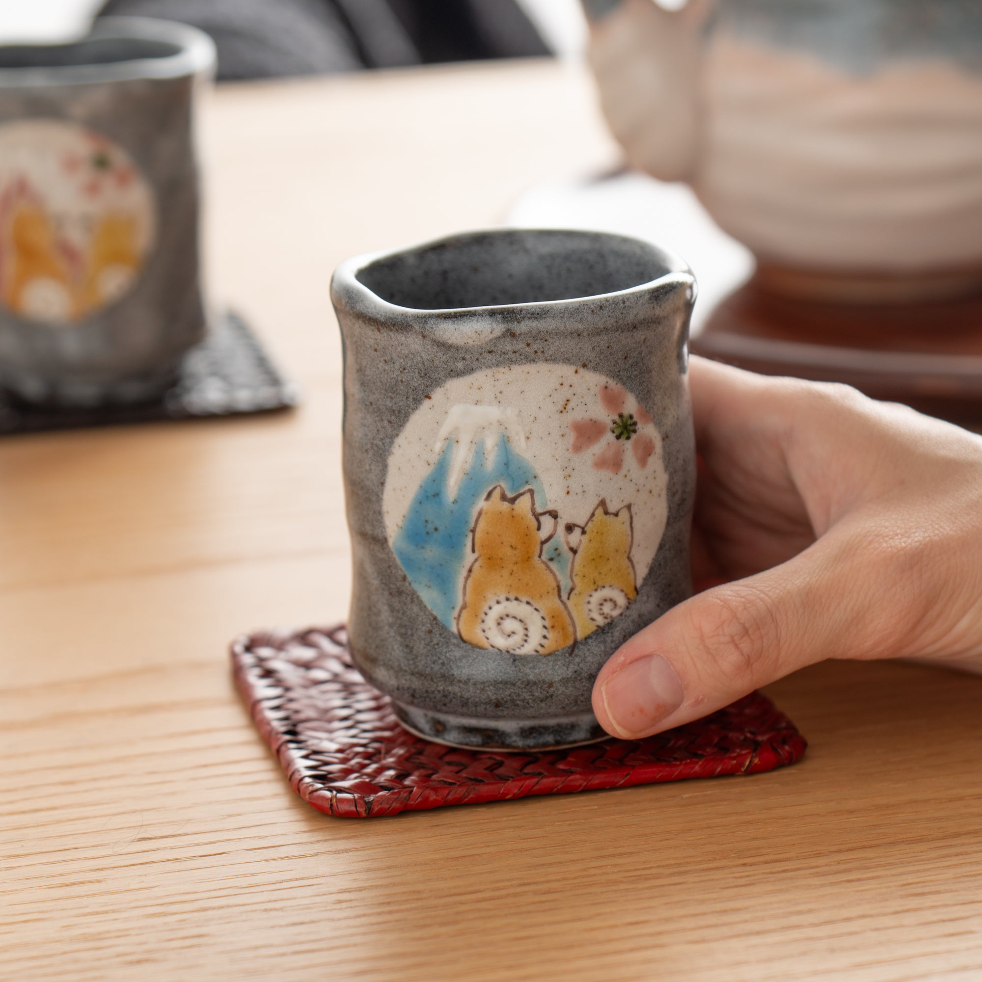 Shiba Inu in Sunny Spot Yunomi Japanese Teacup Pair