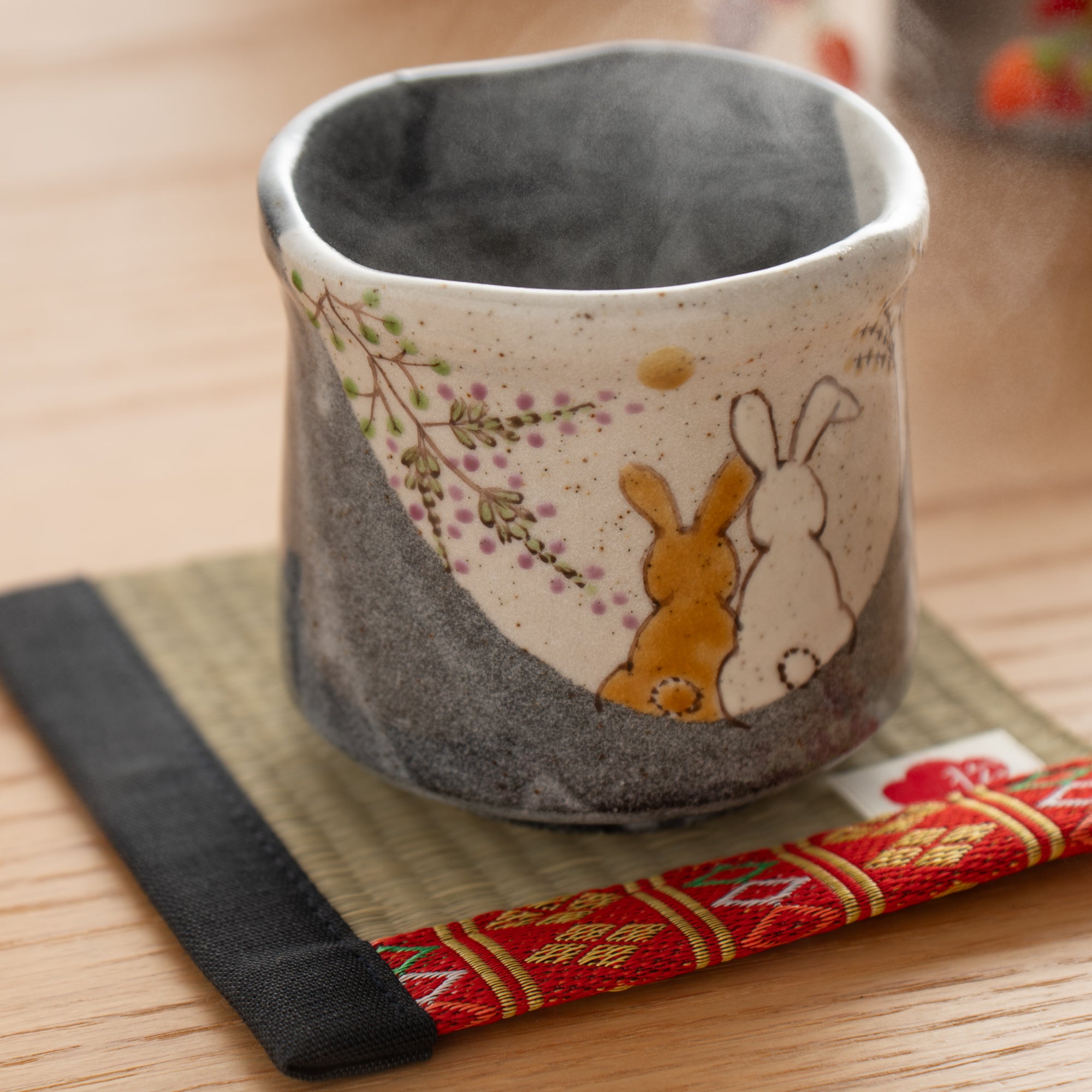 Rabbits in Sunny Spot Yunomi Japanese Teacup