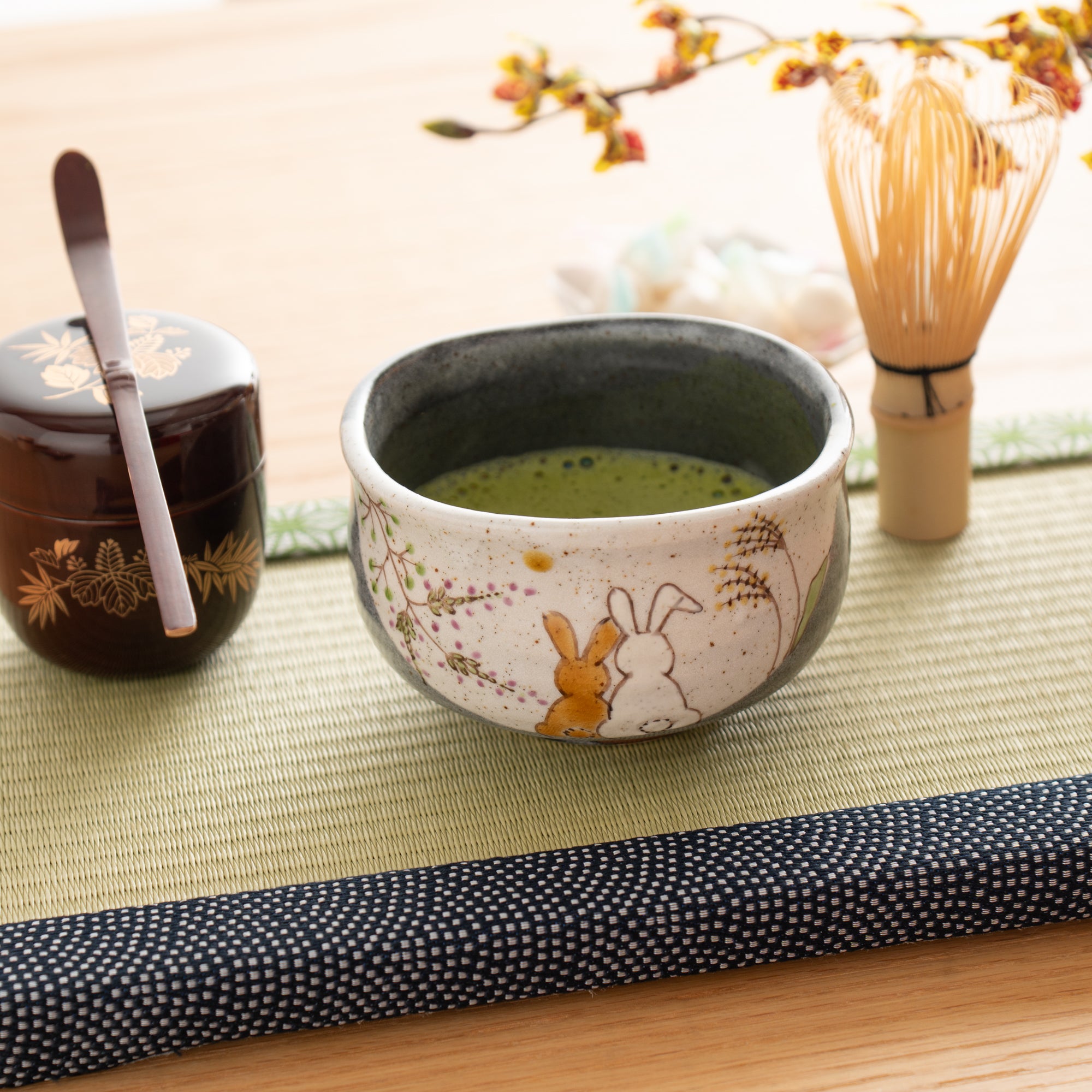 Rabbits in Sunny Spot Matcha Bowl