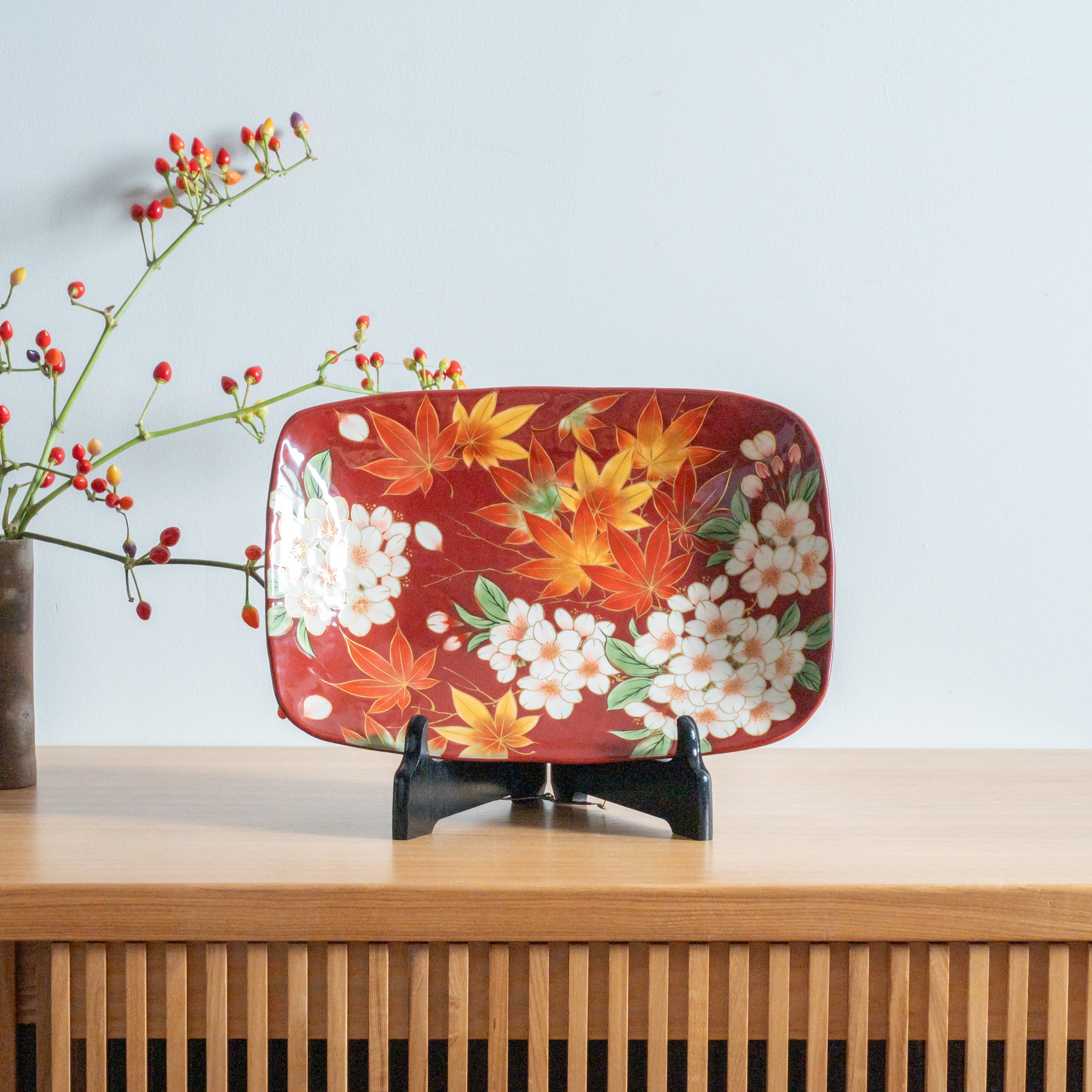 Crimson Sakura and Maple Leaf Decorative Plate