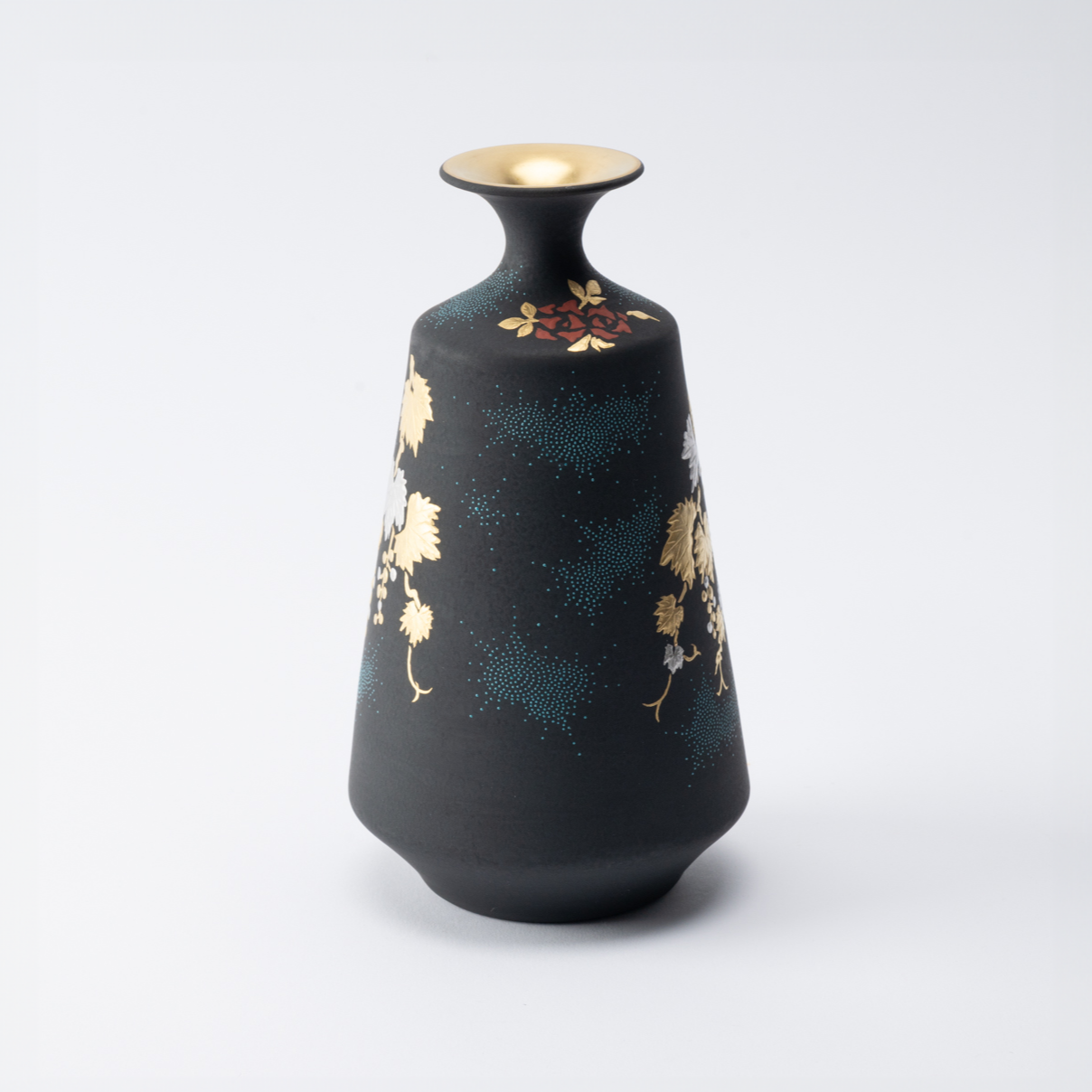 Black Morikin Aochibu Grape and Rose Pattern Vase