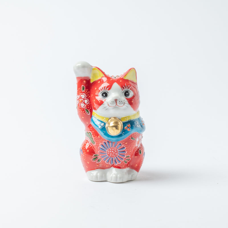 Choho Kiln Red Mori Kutani Lucky Cat 4.5in