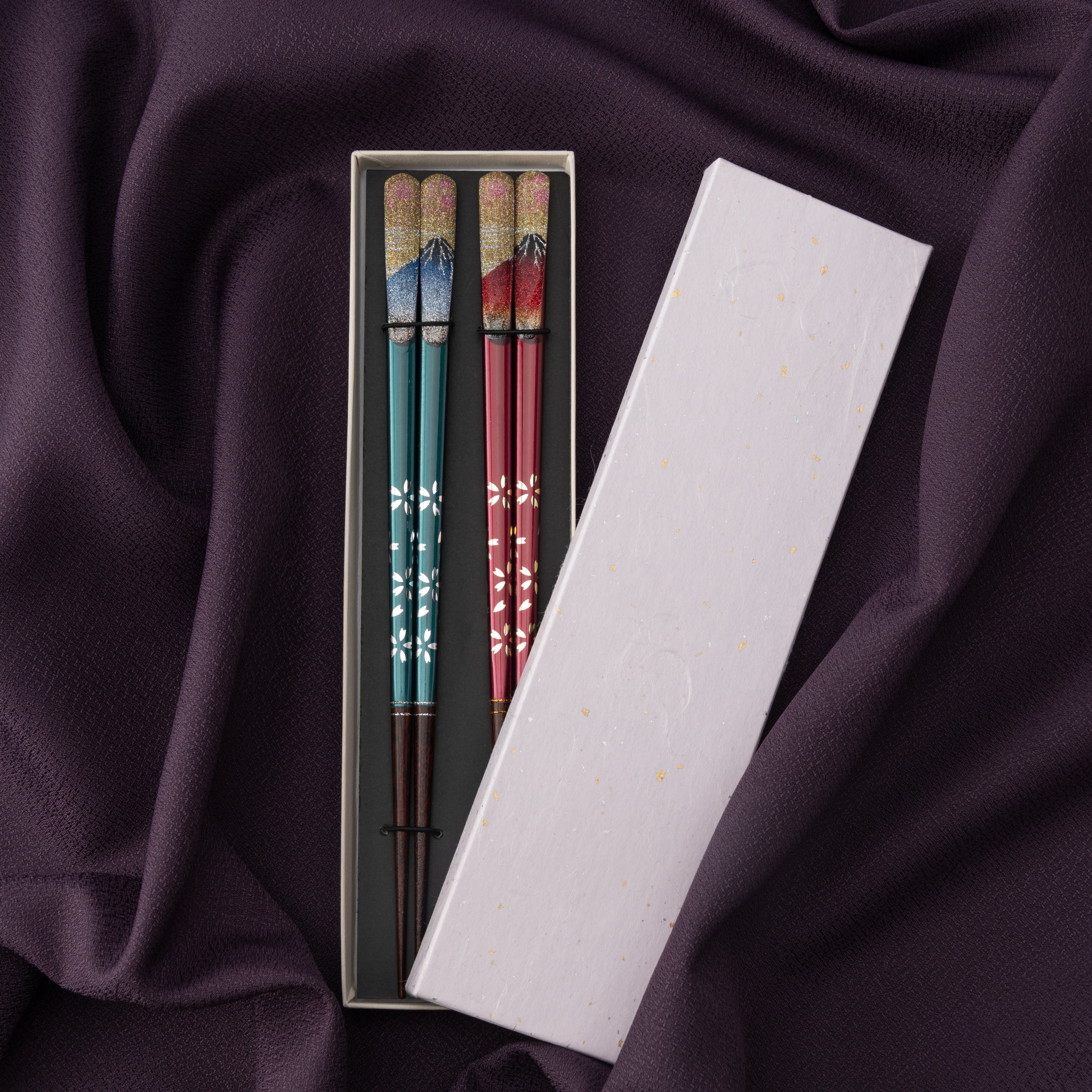 Mt.Fuji and Sakura Yamanaka Lacquerware Set of Two Pairs of Chopsticks 23 cm (9 in)